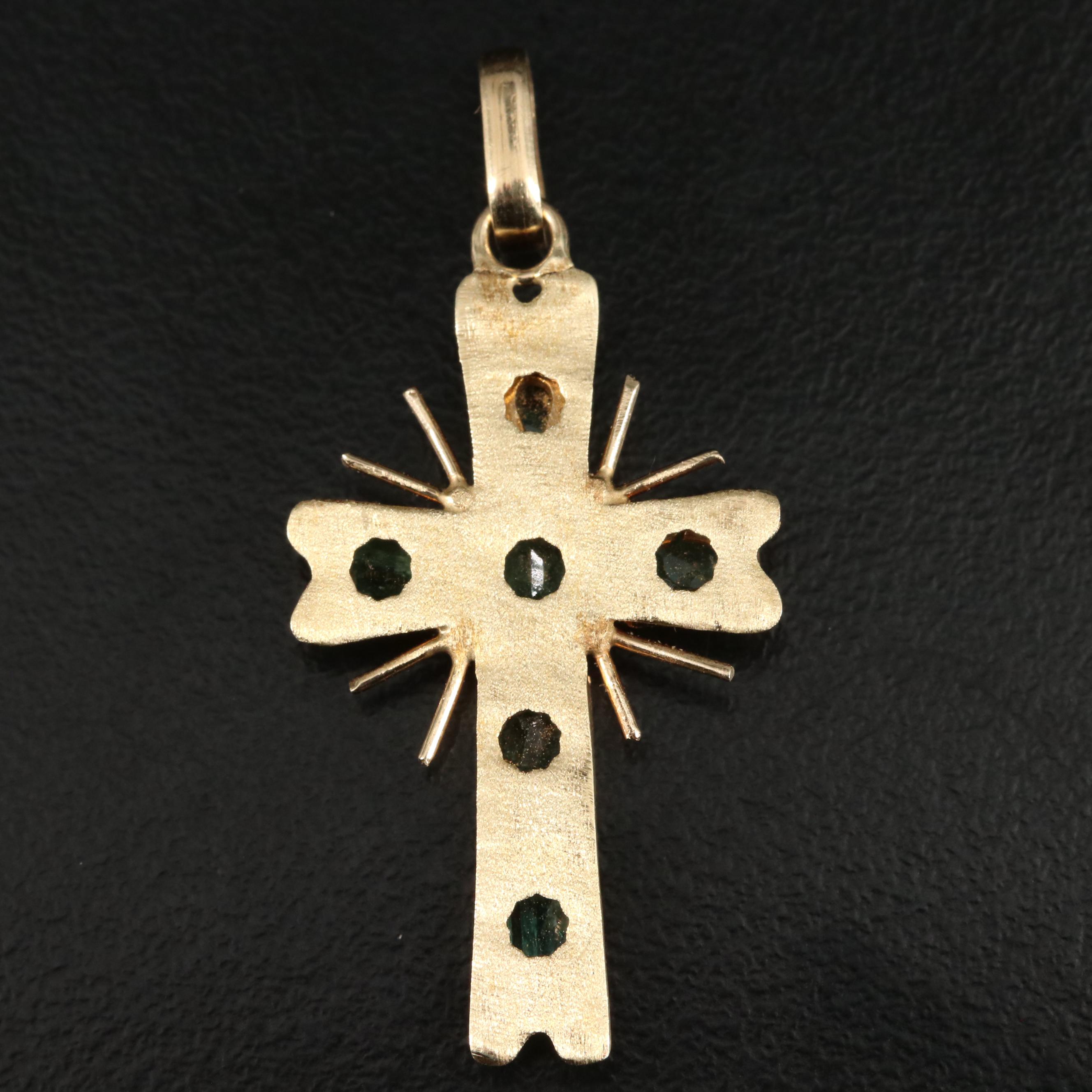 14K Emerald Cross Pendant
