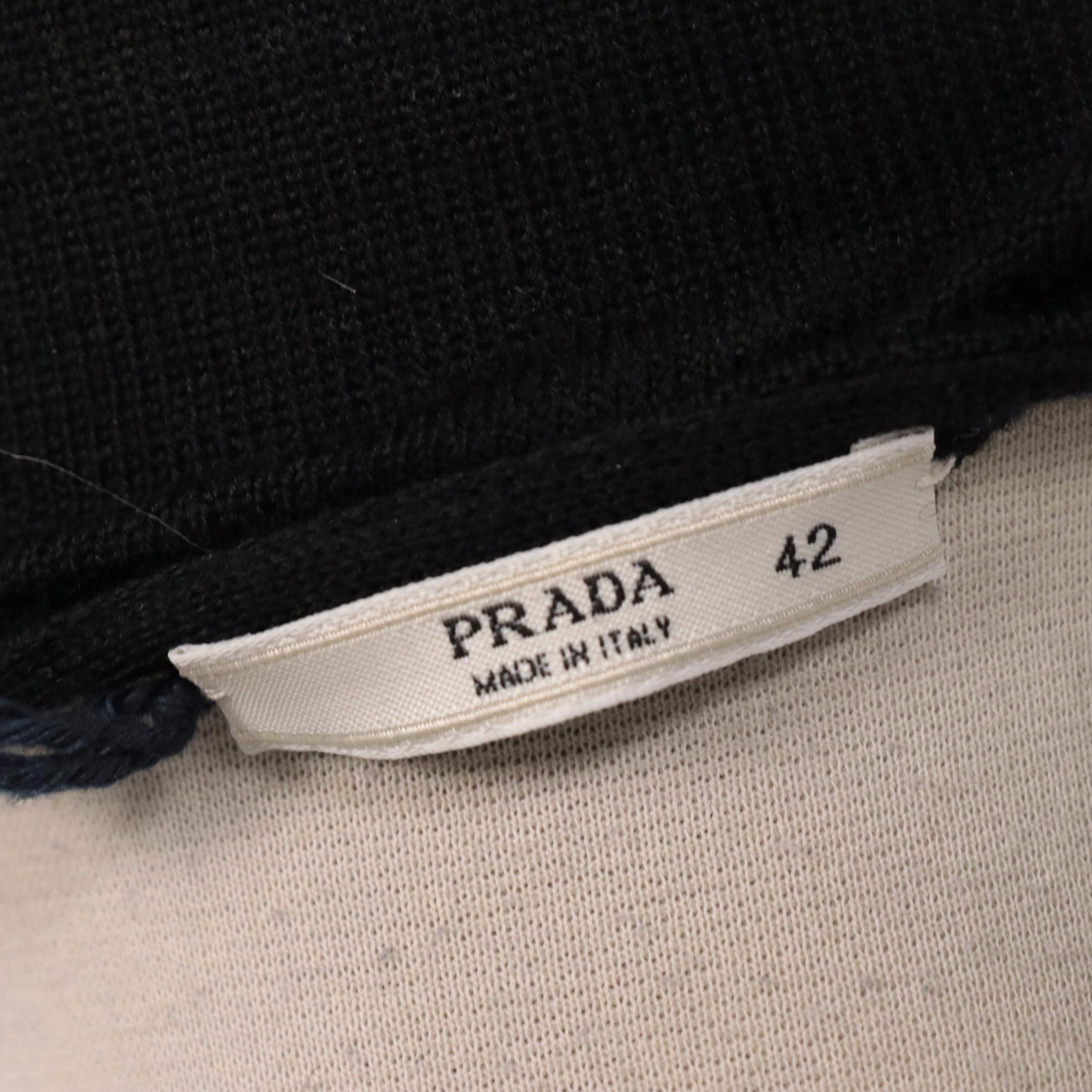 Prada Black Cashmere Knit Top with Ruched Sleeve Detail