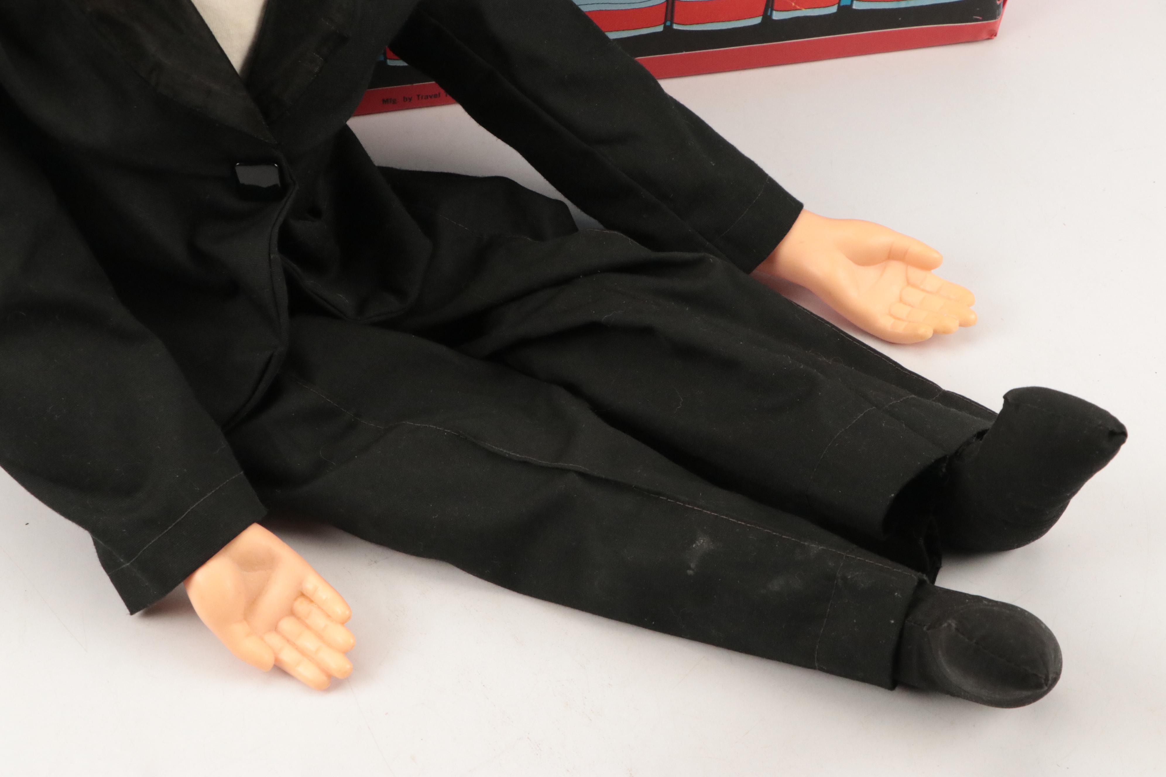 Juro Novelty "Charlie McCarthy" Ventriloquist Dummy in Red Vinyl Case, 1970s