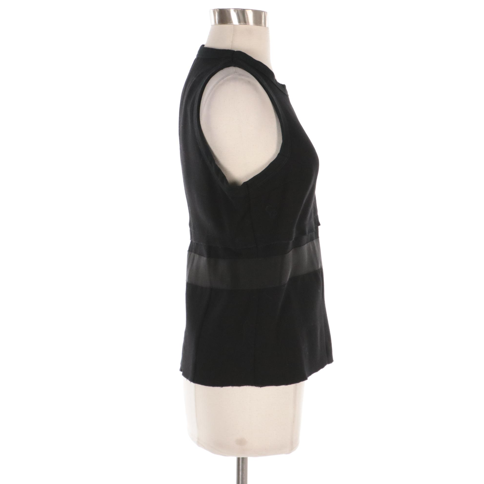 Prada Black Wool Blend Sleeveless Top with Grosgrain Band and Flat Bow Detail