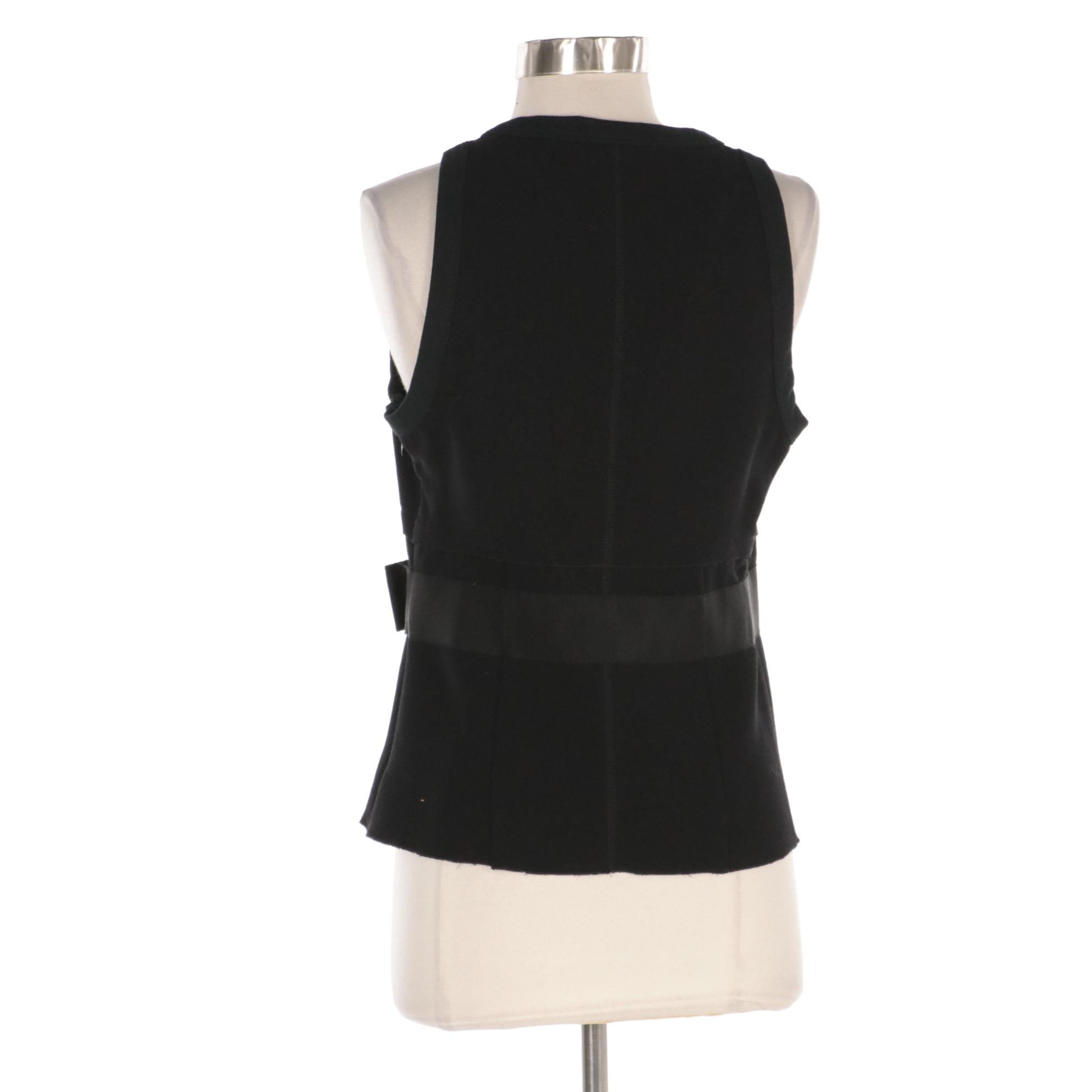 Prada Black Wool Blend Sleeveless Top with Grosgrain Band and Flat Bow Detail