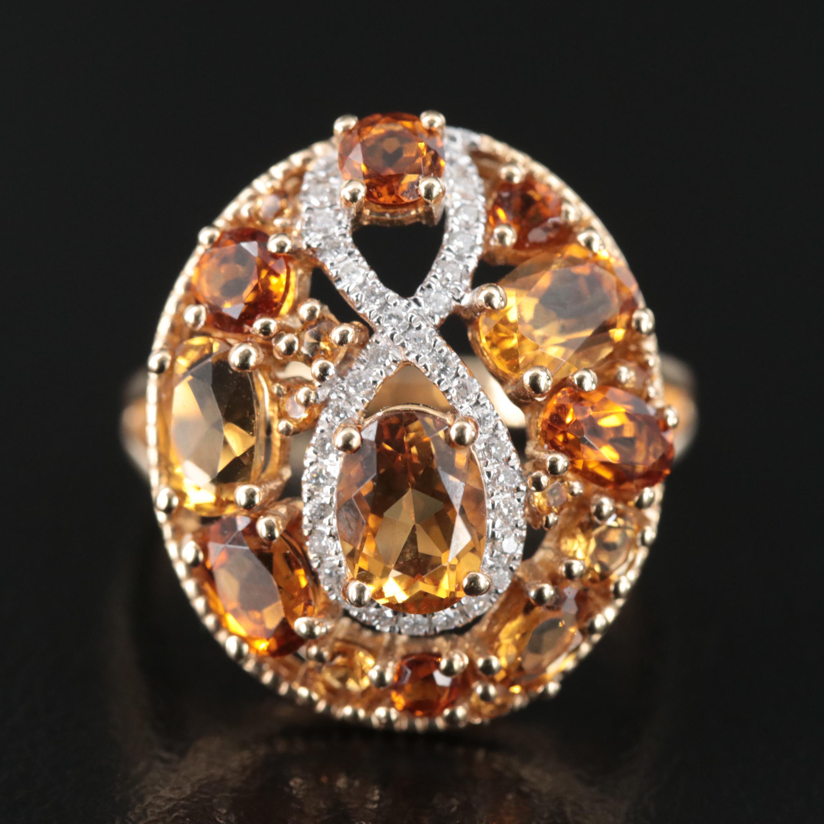 14K Citrine and Diamond Infinity Ring