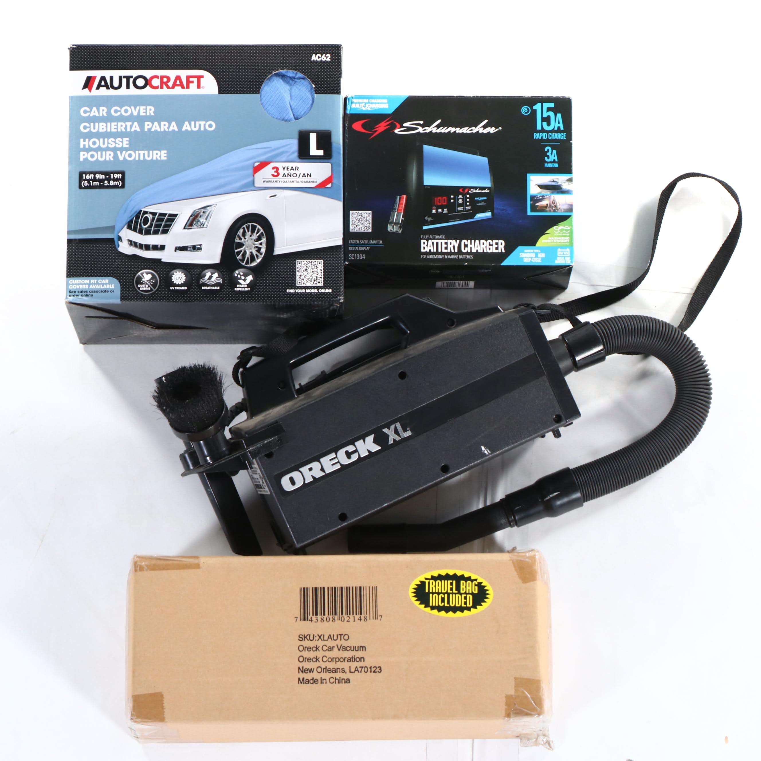 Autocraft Car Cover, Schumacher Battery Charger and Oreck Car Vacuums