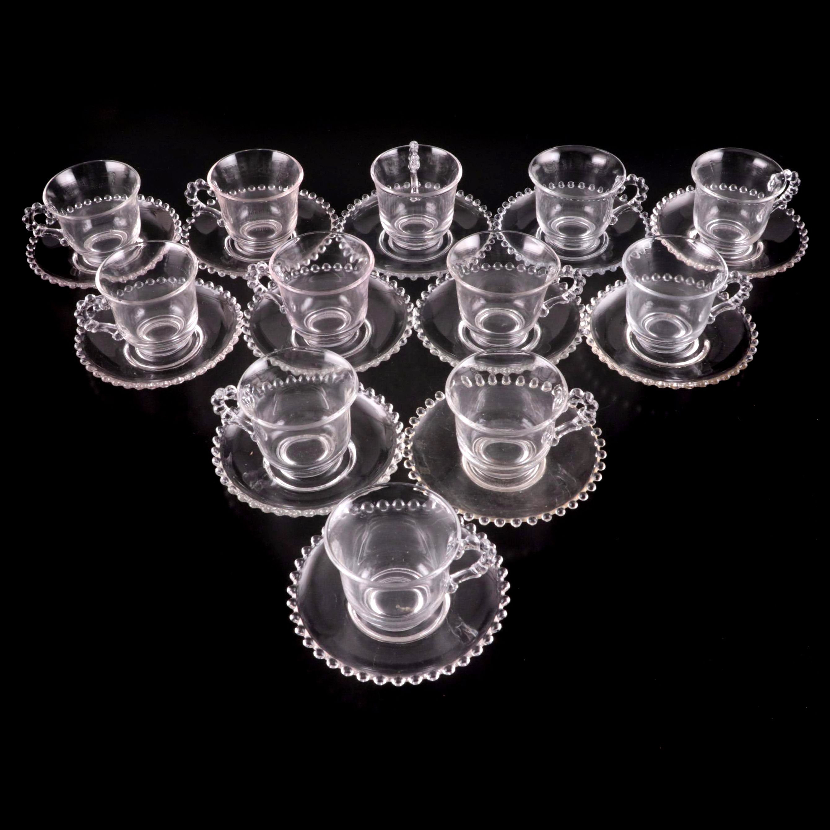 Imperial "Candlewick"  Glass Teacups and Saucers, 1936-1984