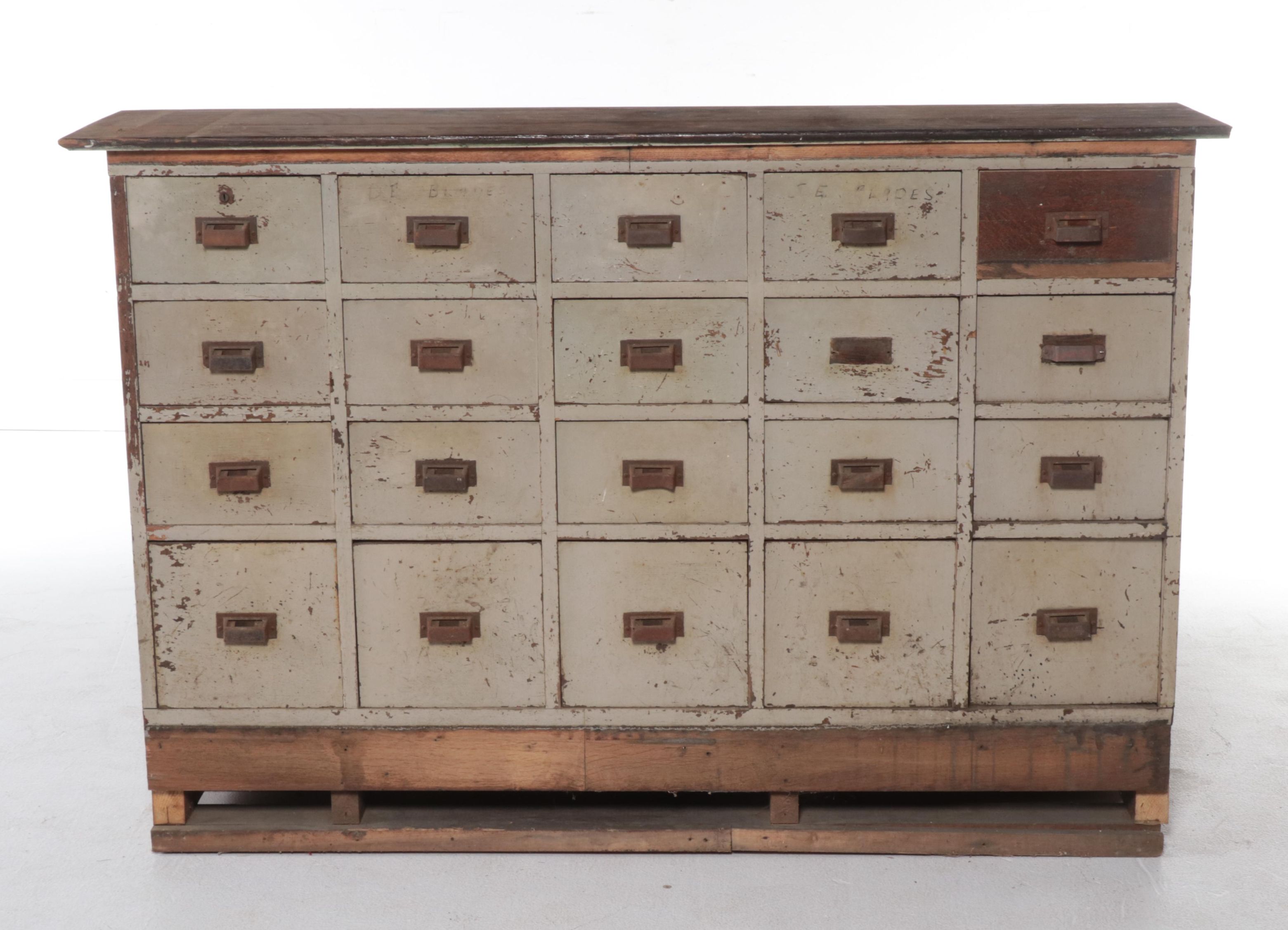 Oak and Grey-Painted Twenty-Drawer Apothecary Cabinet, Early 20th Century