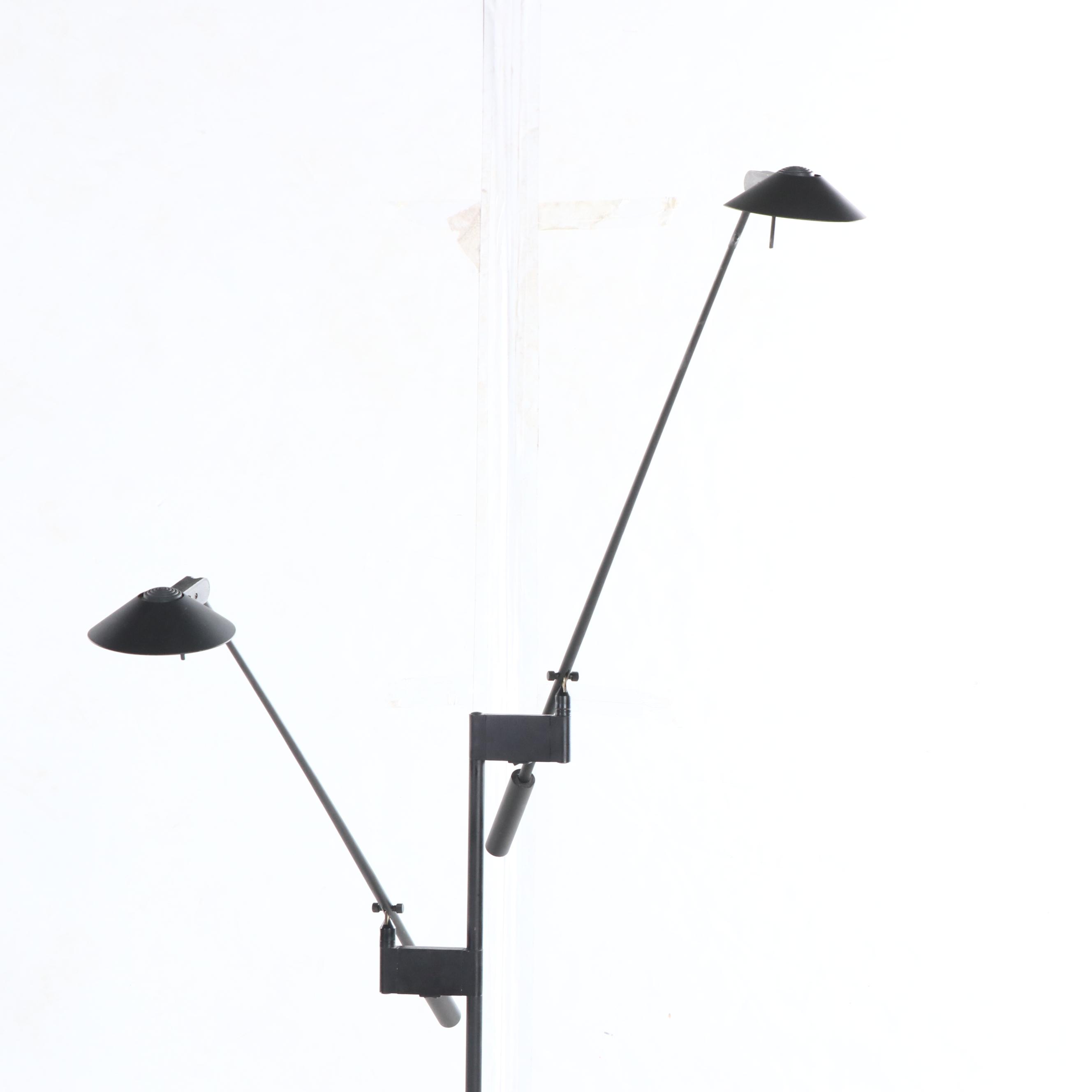 Double Weighted Arm Black Metal Halogen Floor Lamp
