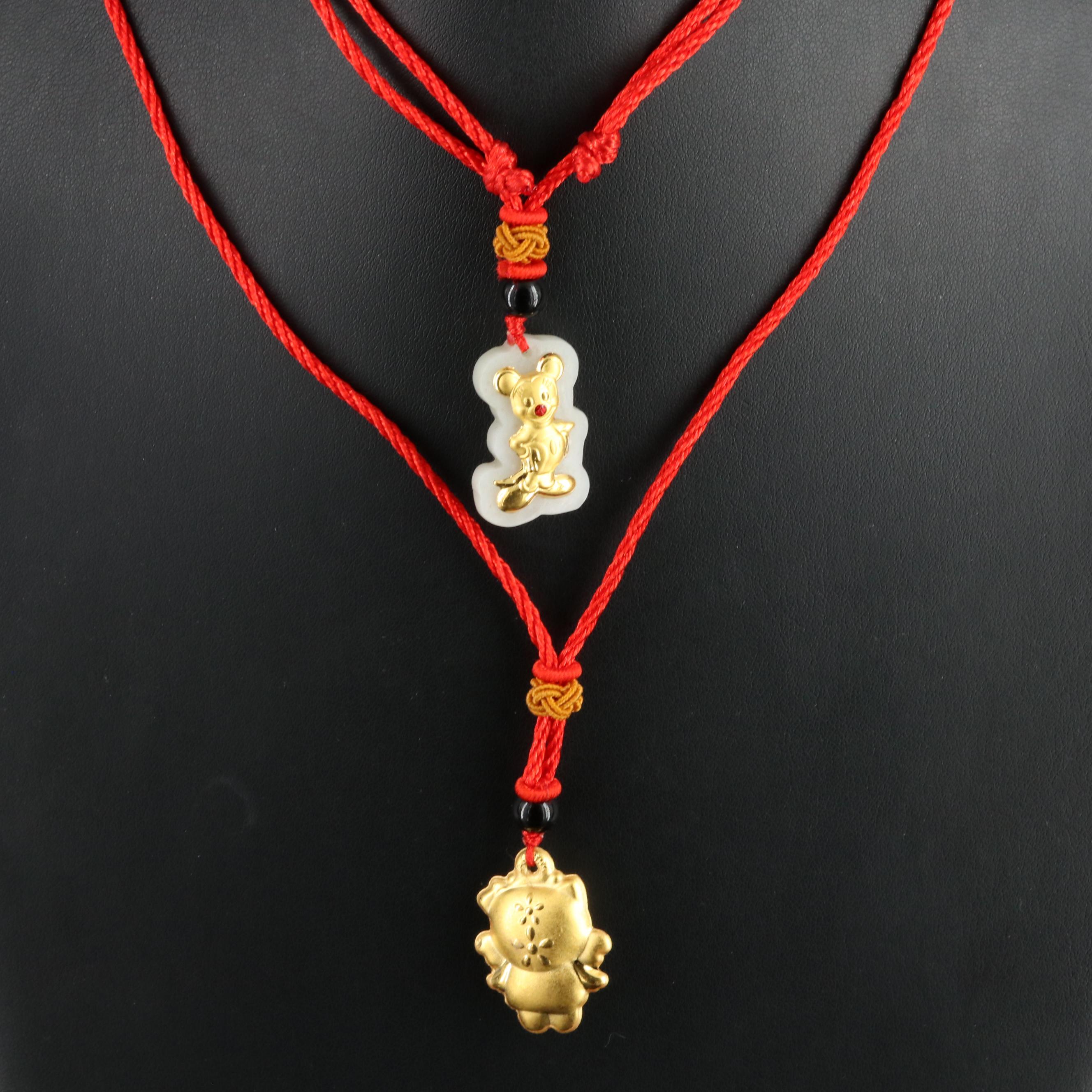 Chalcedony and Enamel Cartoon Characters Pendant on Chord