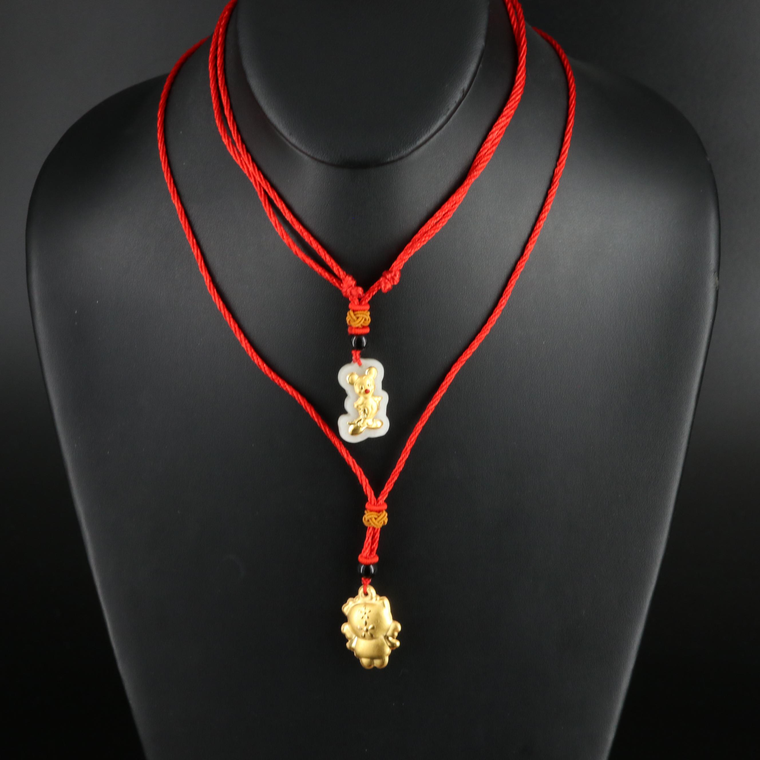 Chalcedony and Enamel Cartoon Characters Pendant on Chord