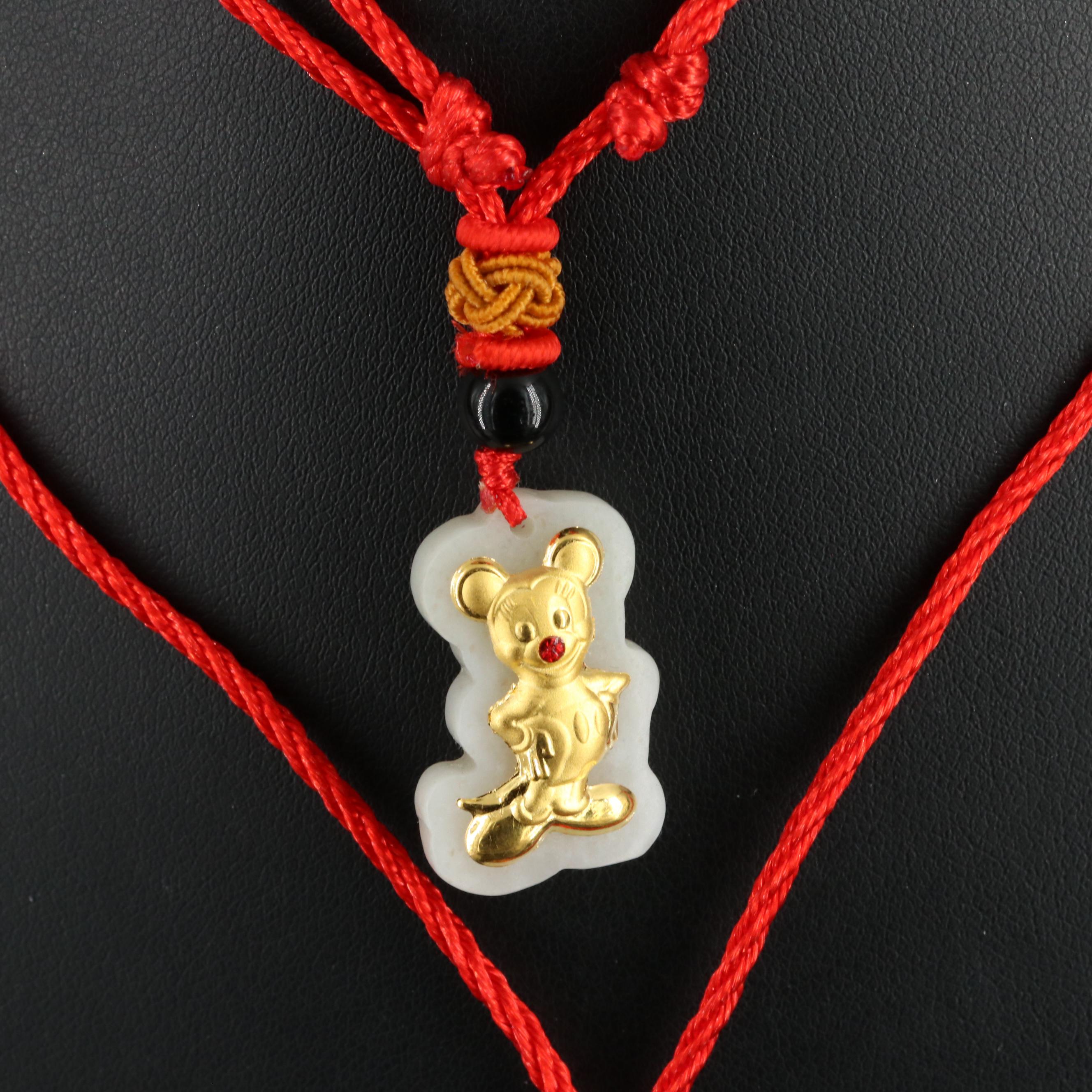 Chalcedony and Enamel Cartoon Characters Pendant on Chord