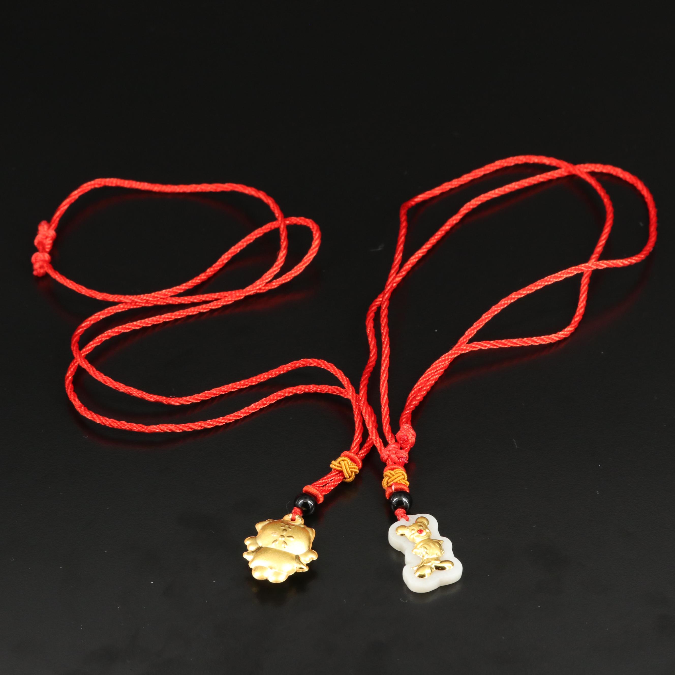 Chalcedony and Enamel Cartoon Characters Pendant on Chord