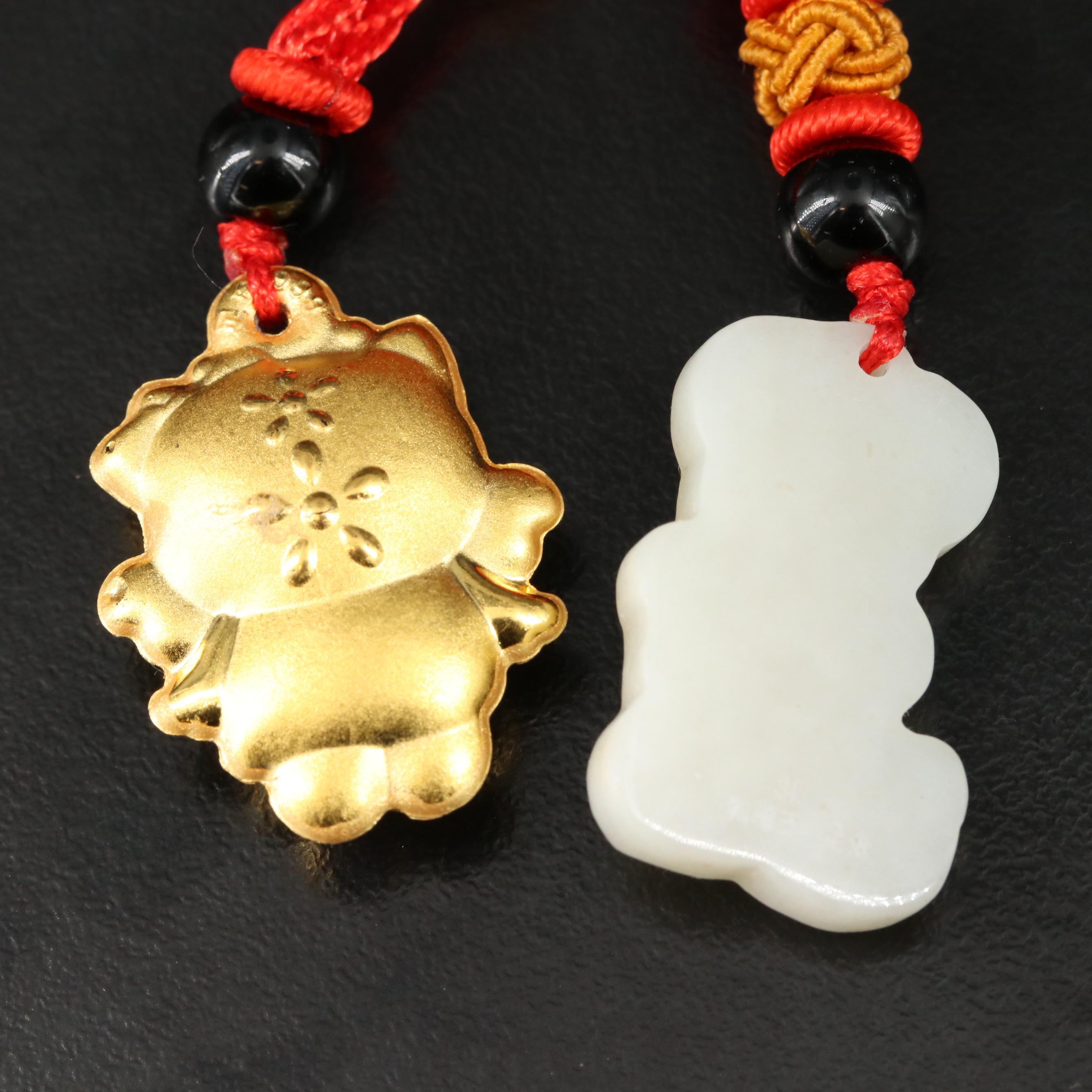 Chalcedony and Enamel Cartoon Characters Pendant on Chord