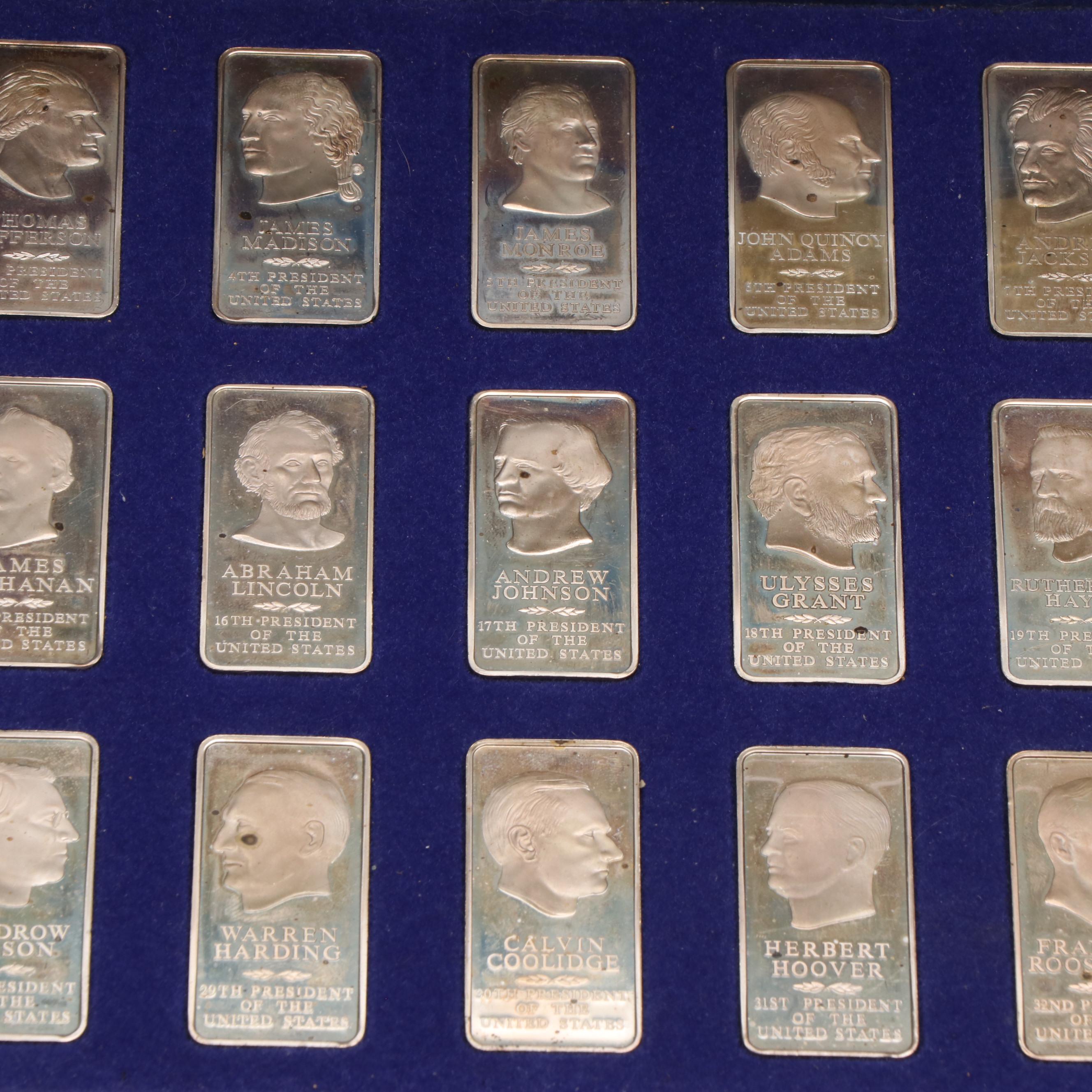 Collection of Thirty-Eight .925 Silver Bars With U.S. Presidents