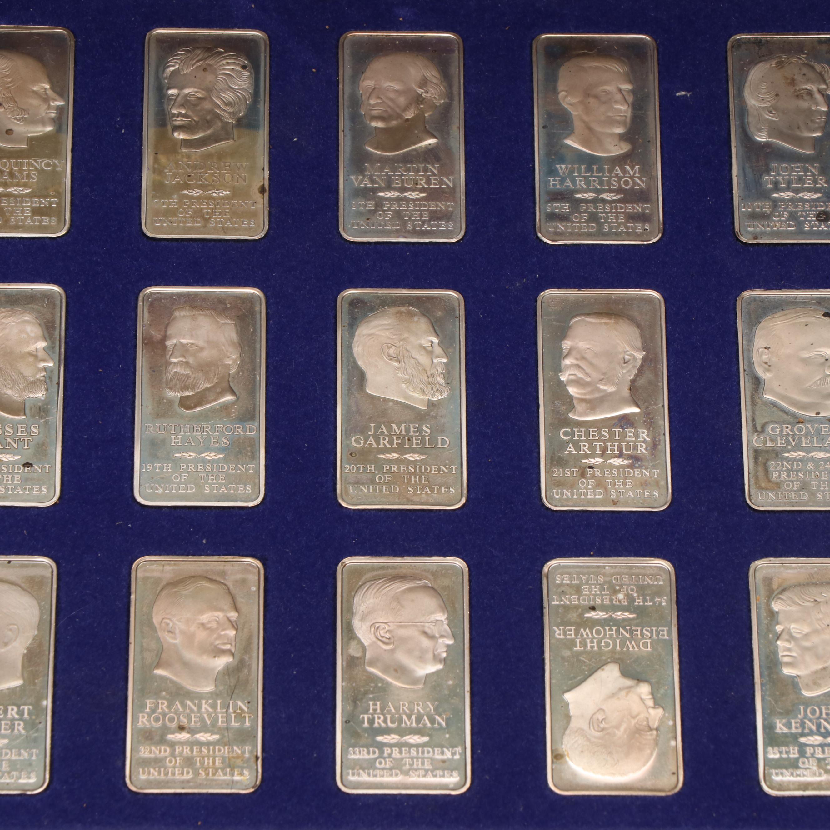 Collection of Thirty-Eight .925 Silver Bars With U.S. Presidents