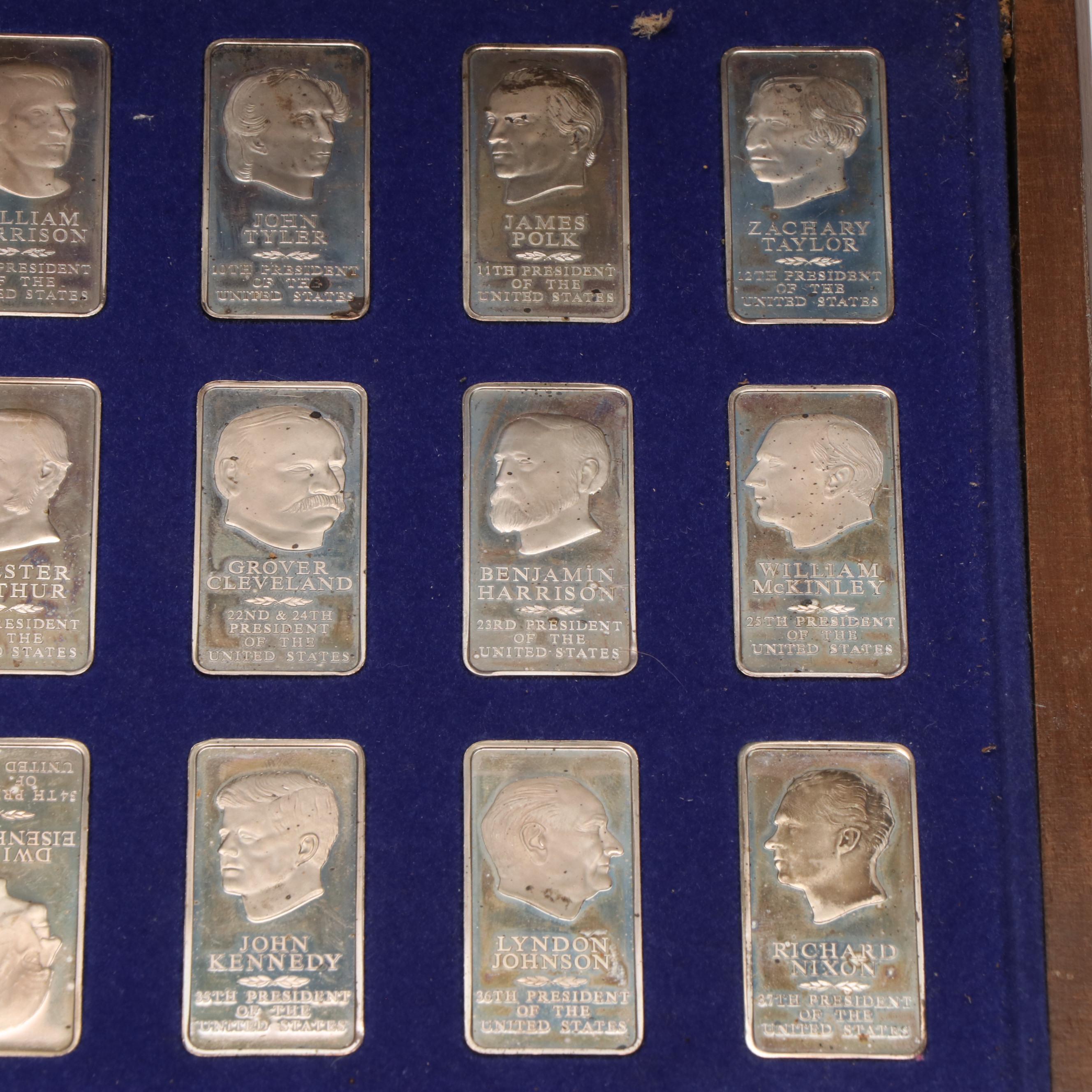 Collection of Thirty-Eight .925 Silver Bars With U.S. Presidents