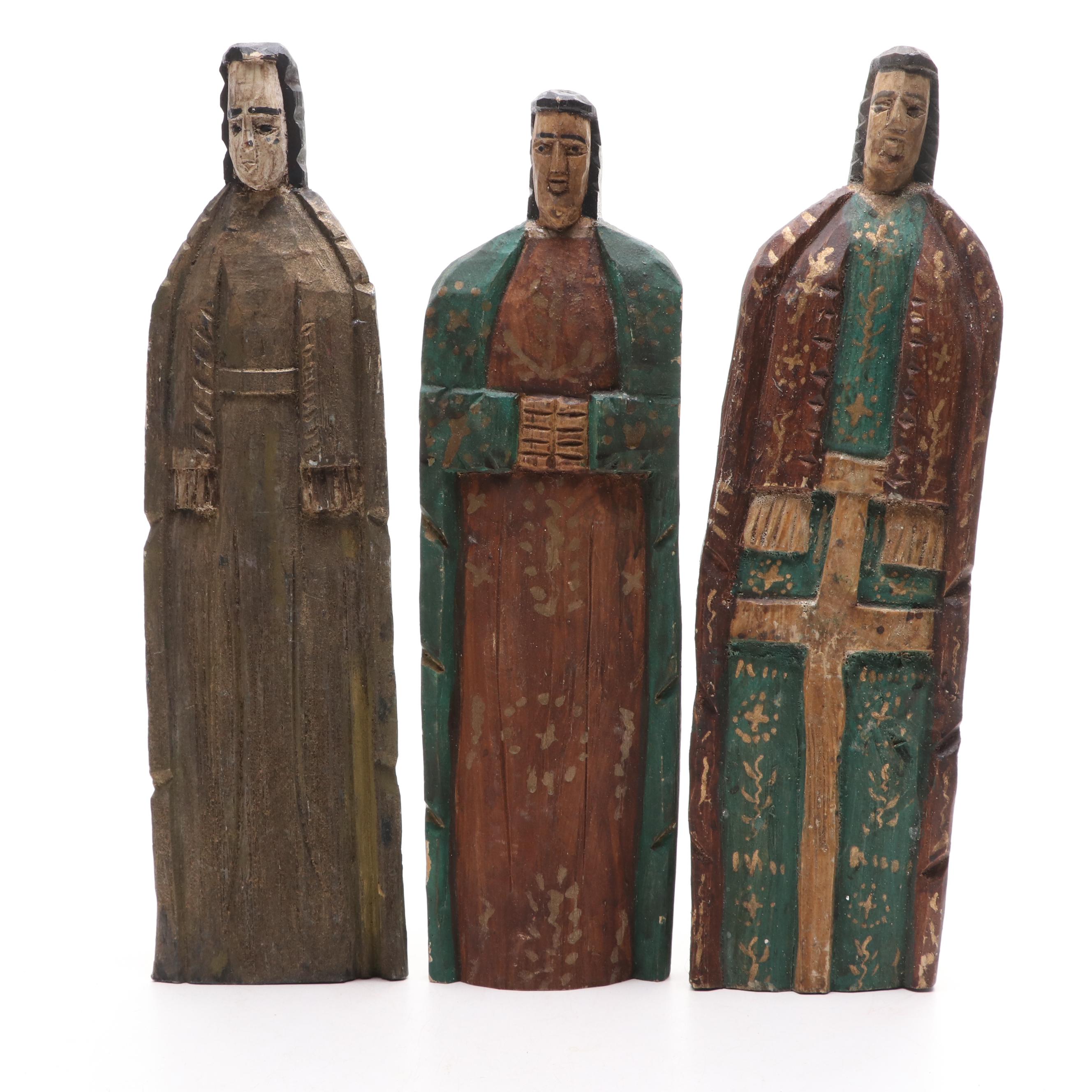 Folk Art Style Hand-Carved Wooden Three Wise Men Figurines