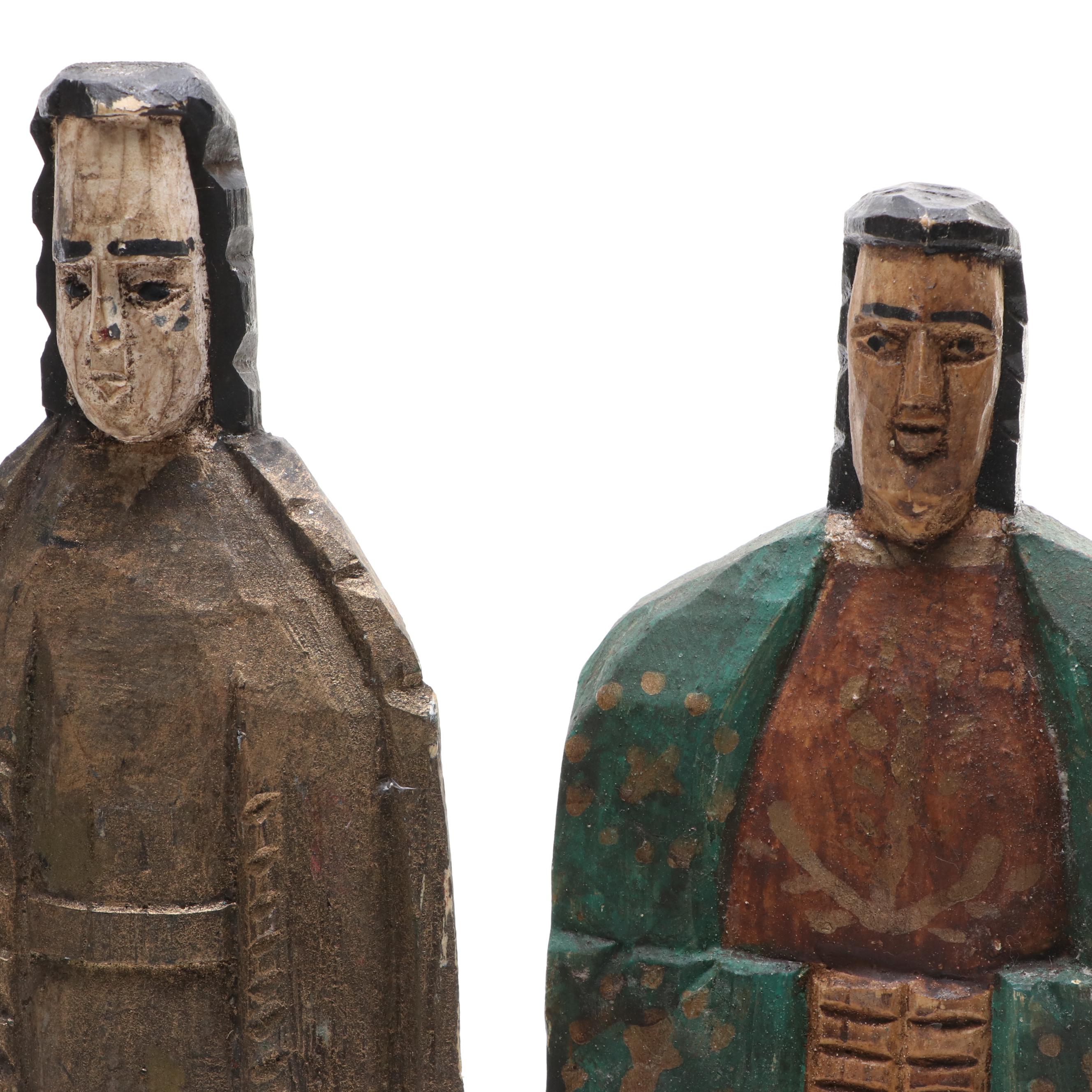 Folk Art Style Hand-Carved Wooden Three Wise Men Figurines