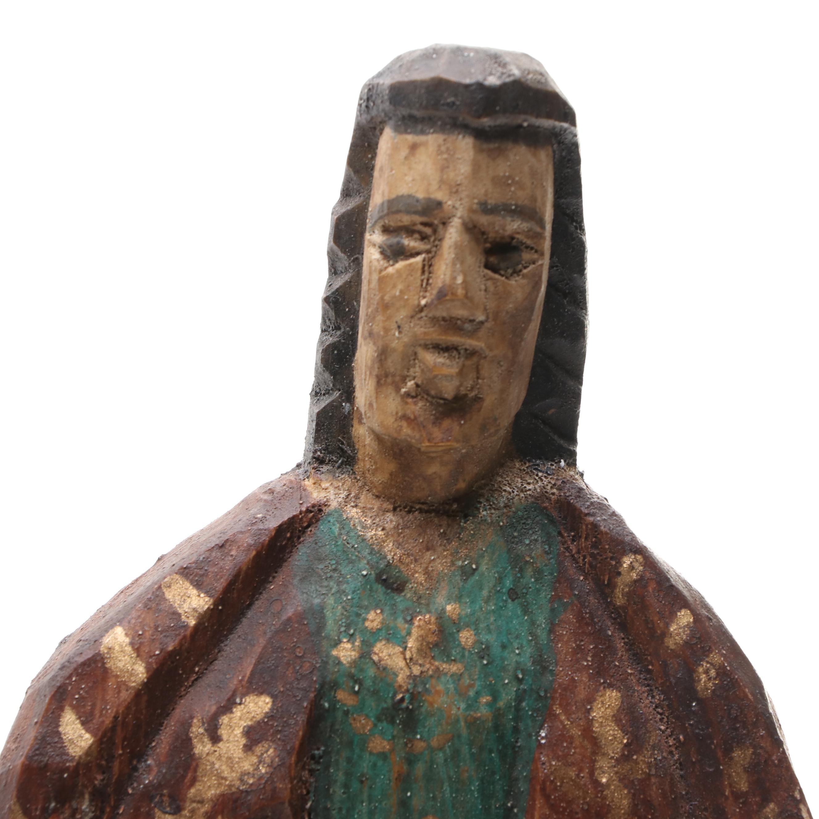 Folk Art Style Hand-Carved Wooden Three Wise Men Figurines