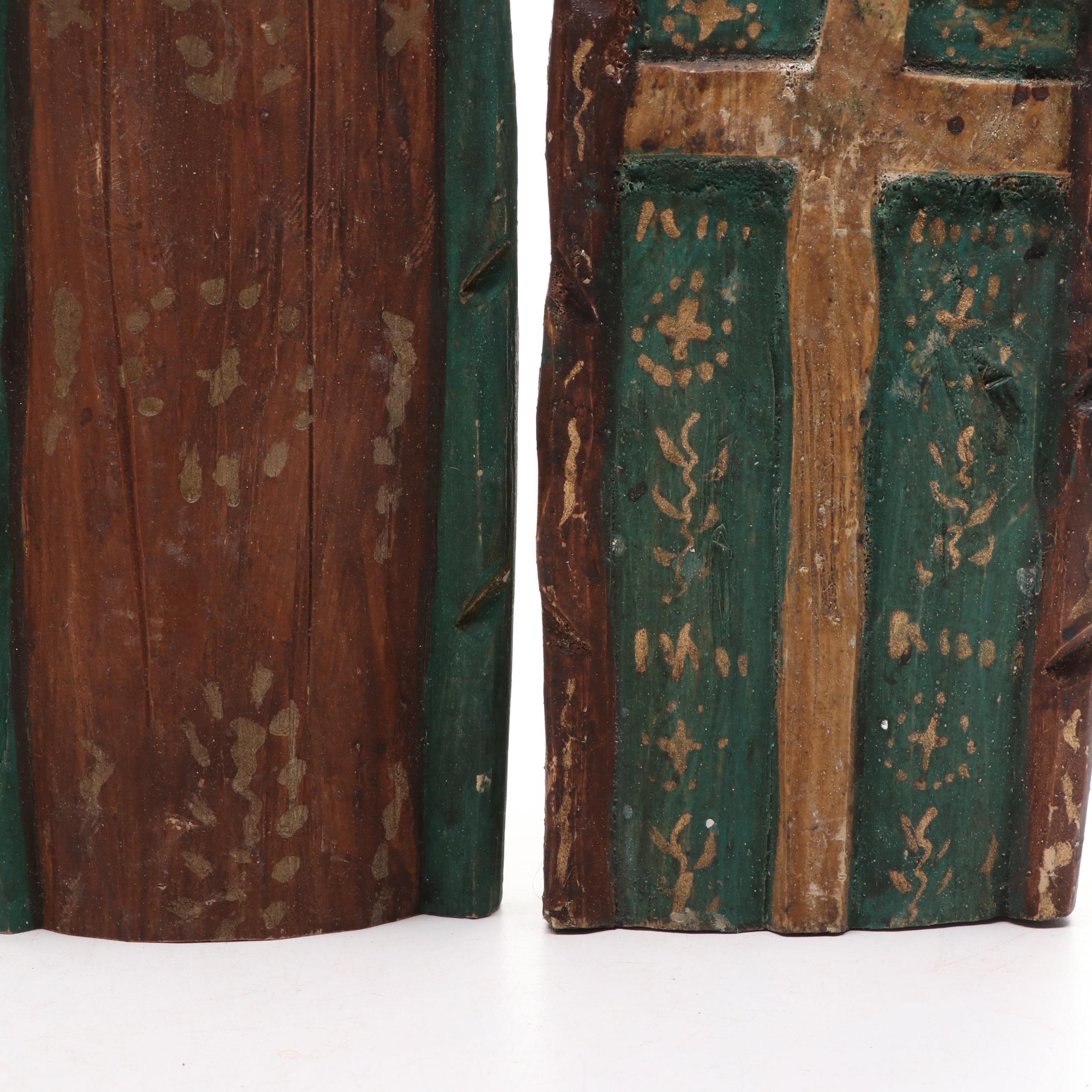 Folk Art Style Hand-Carved Wooden Three Wise Men Figurines