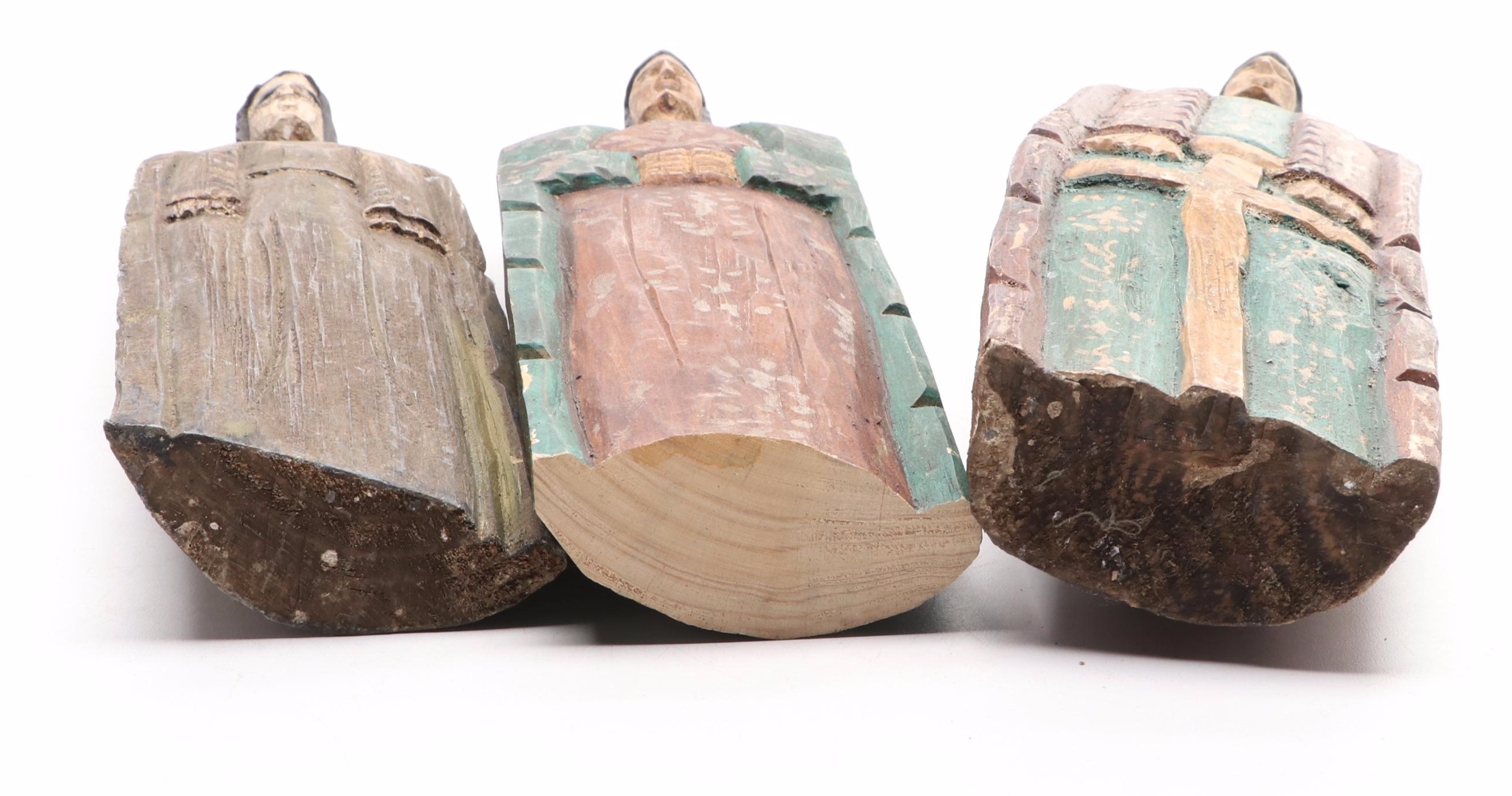 Folk Art Style Hand-Carved Wooden Three Wise Men Figurines