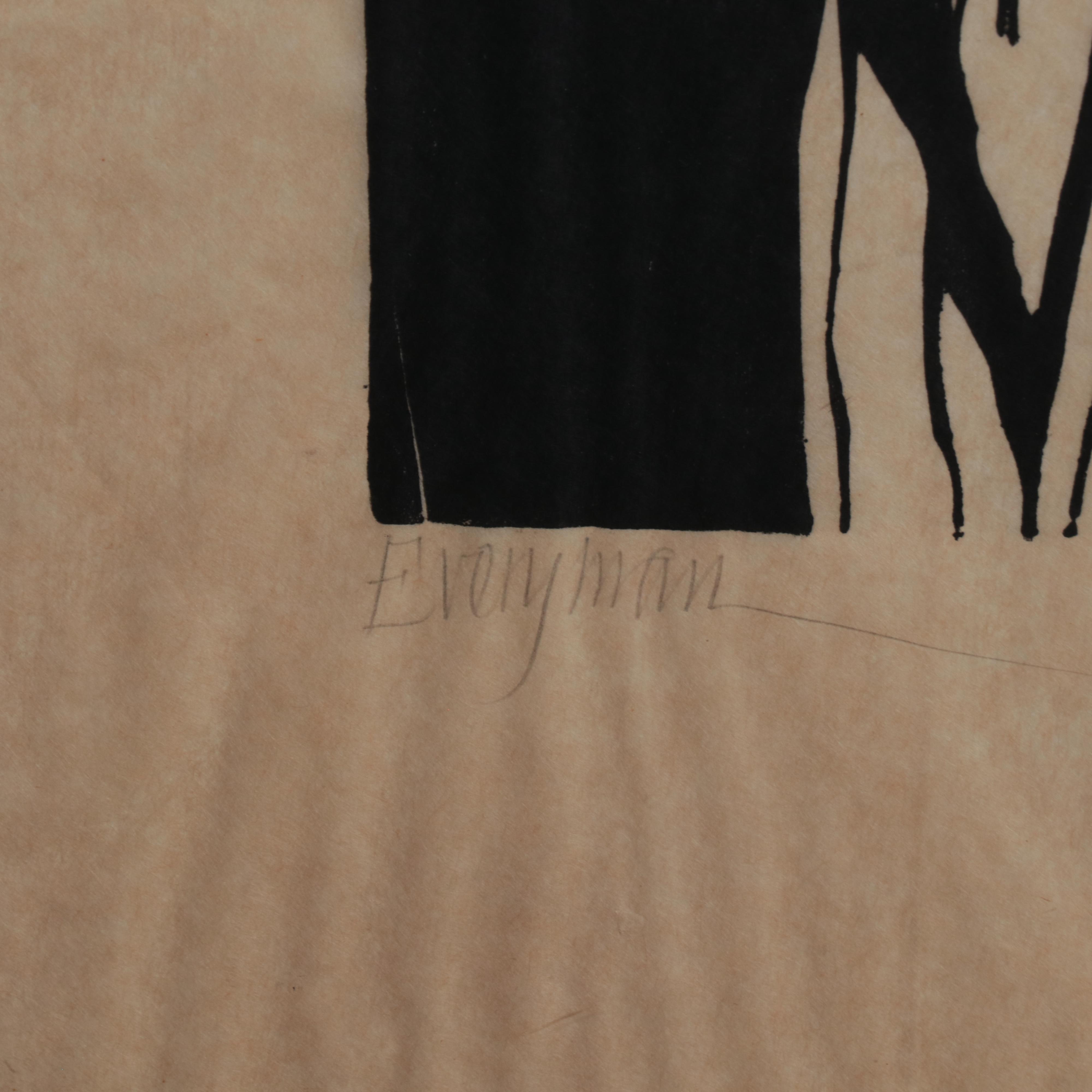 Leonard Baskin Large-Scale Woodcut "Everyman," Circa 1959