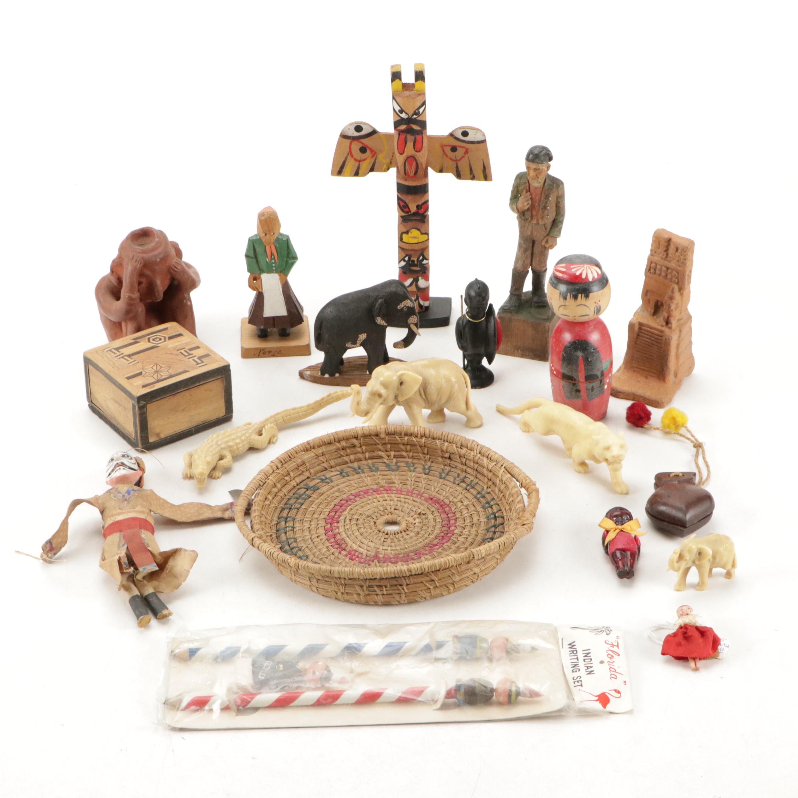 Japanese Kokeshi Doll, Southeast Asian Marionette, and More Collectibles