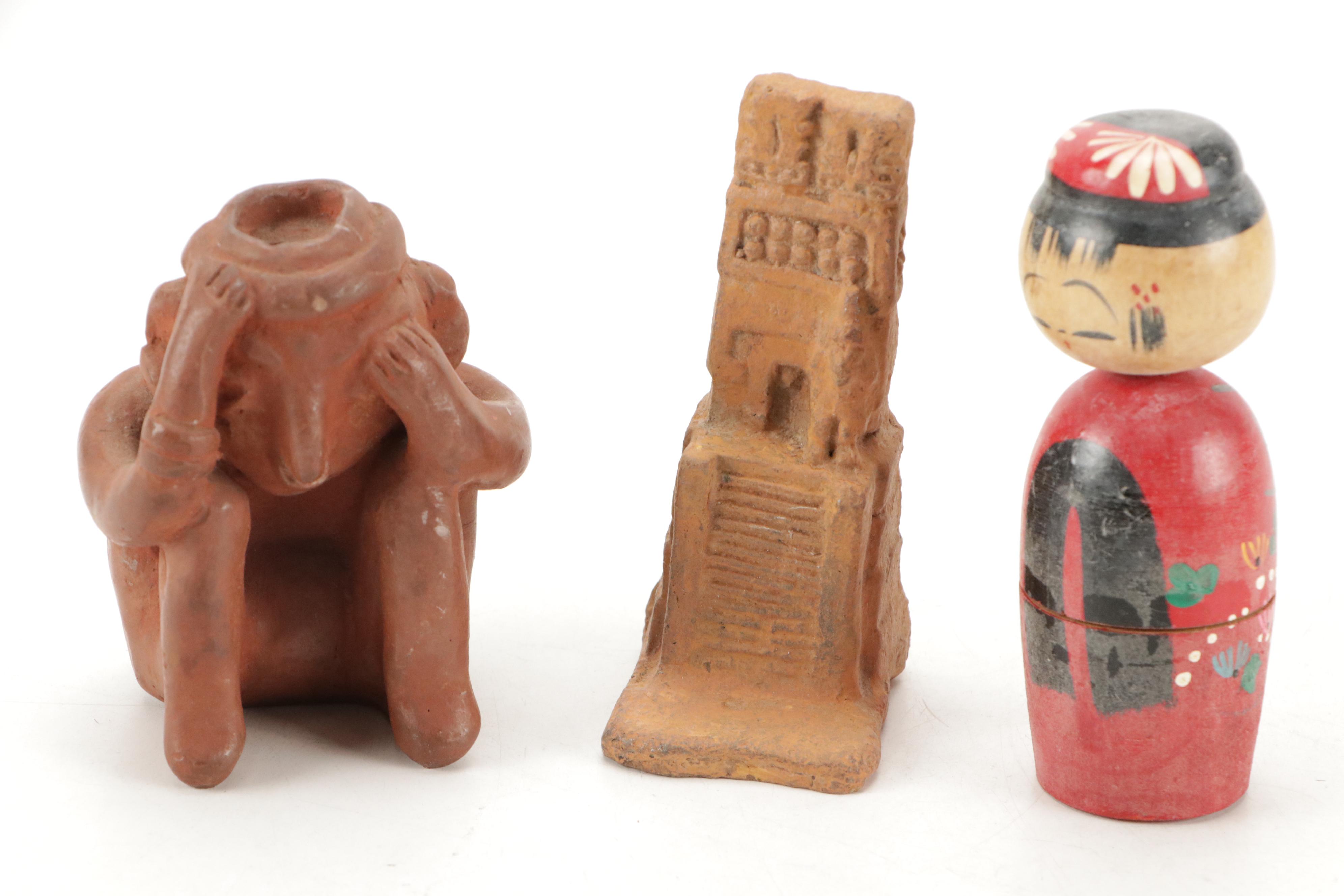 Japanese Kokeshi Doll, Southeast Asian Marionette, and More Collectibles