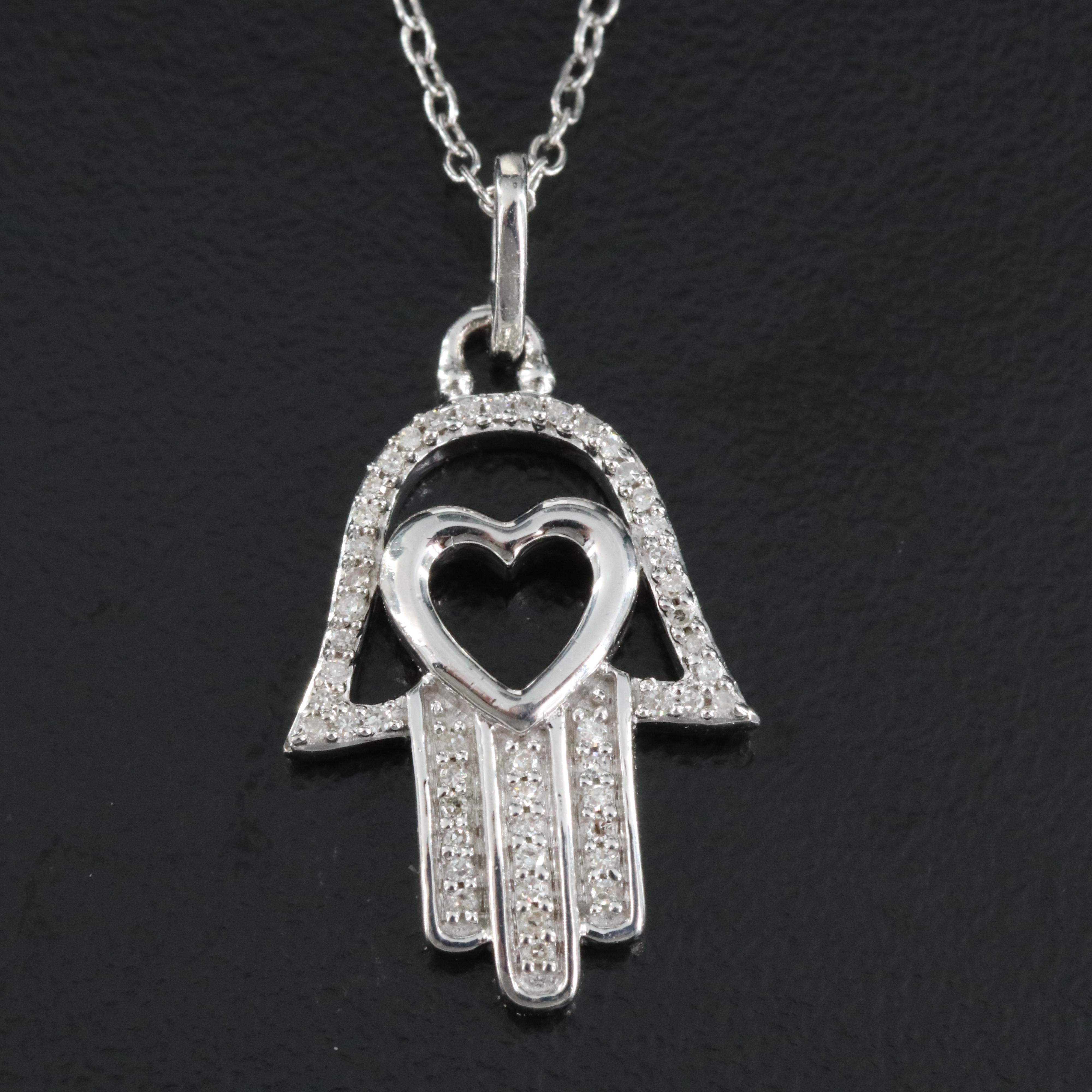 Hallmark Sterling Diamond Hamsa with Heart Pendant Necklace