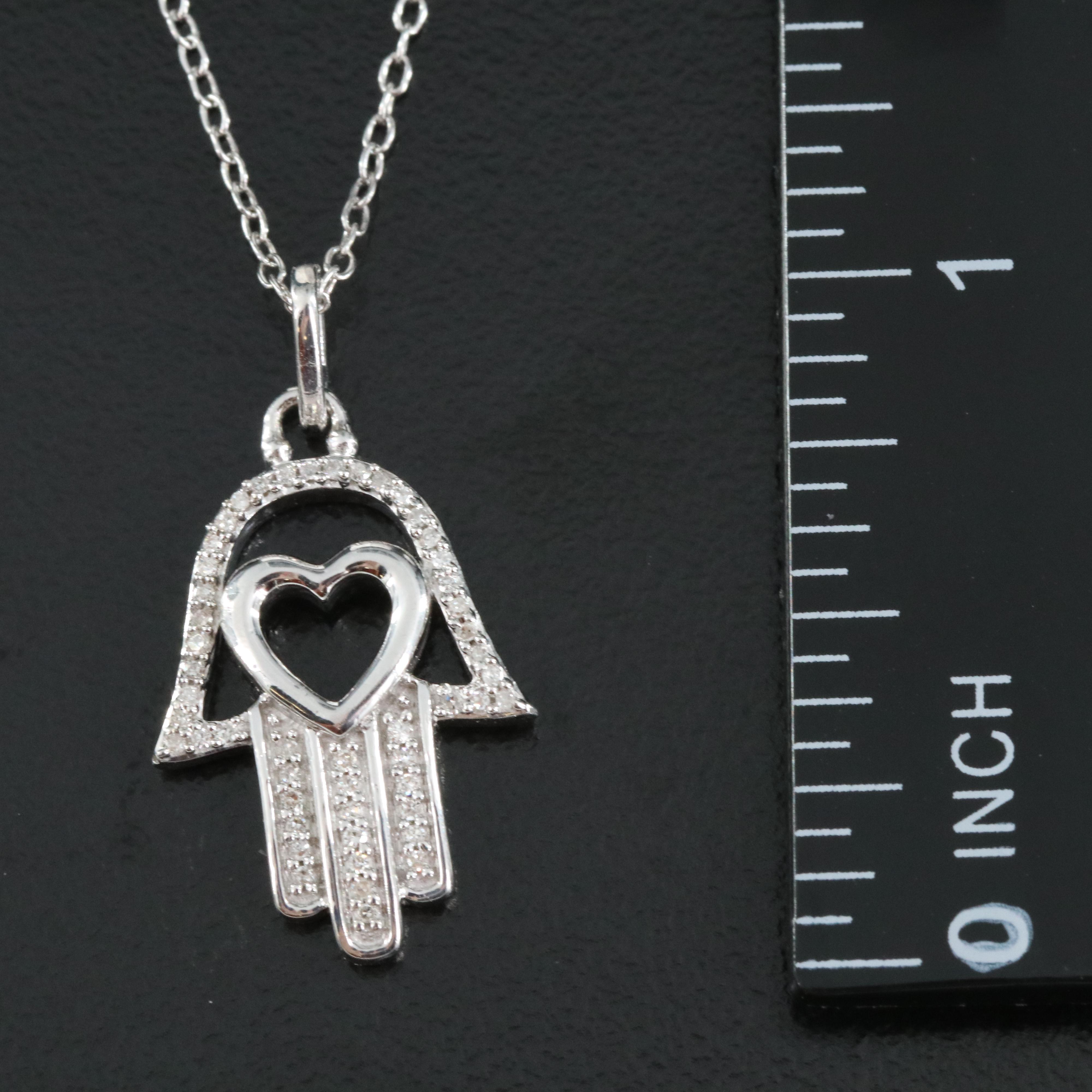 Hallmark Sterling Diamond Hamsa with Heart Pendant Necklace