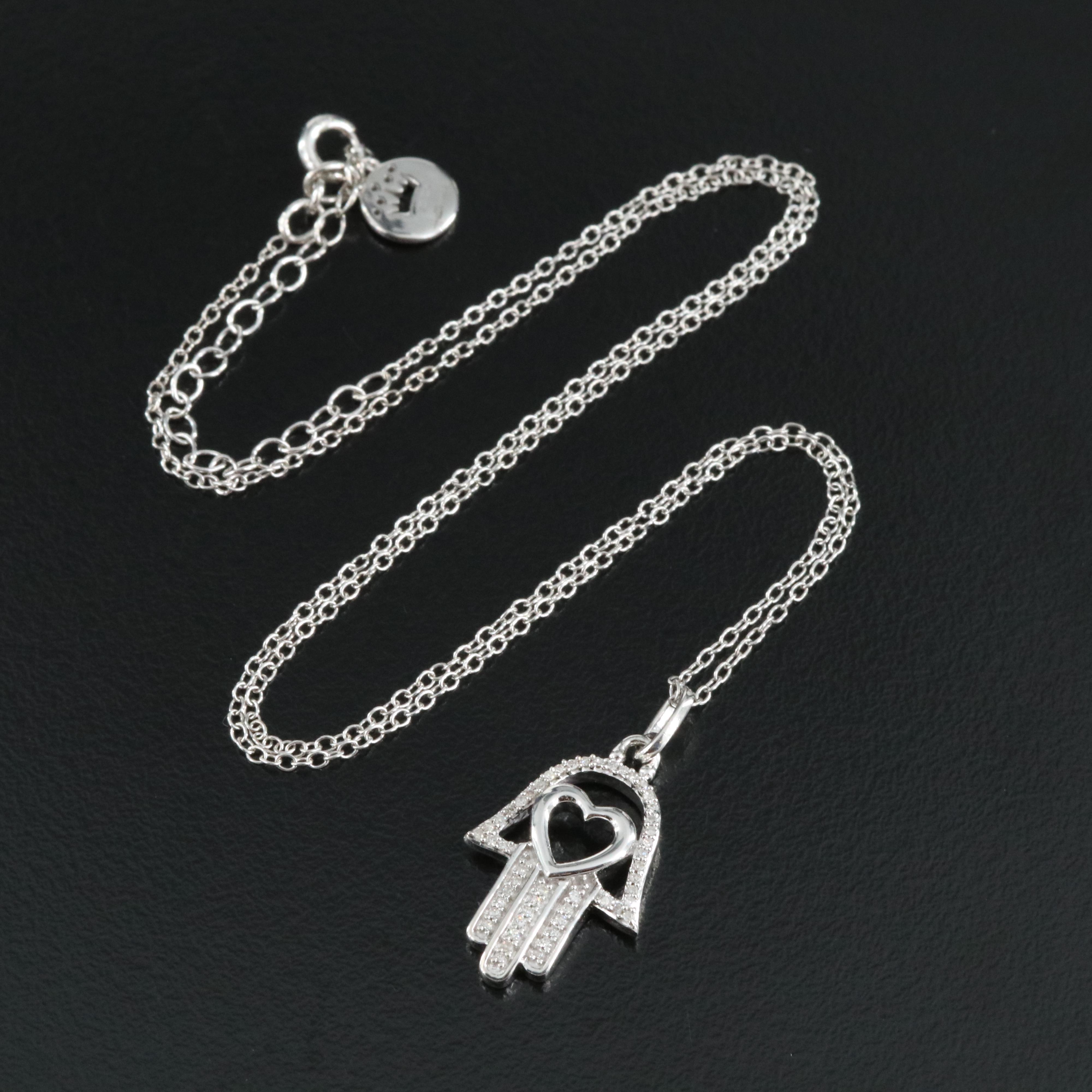 Hallmark Sterling Diamond Hamsa with Heart Pendant Necklace
