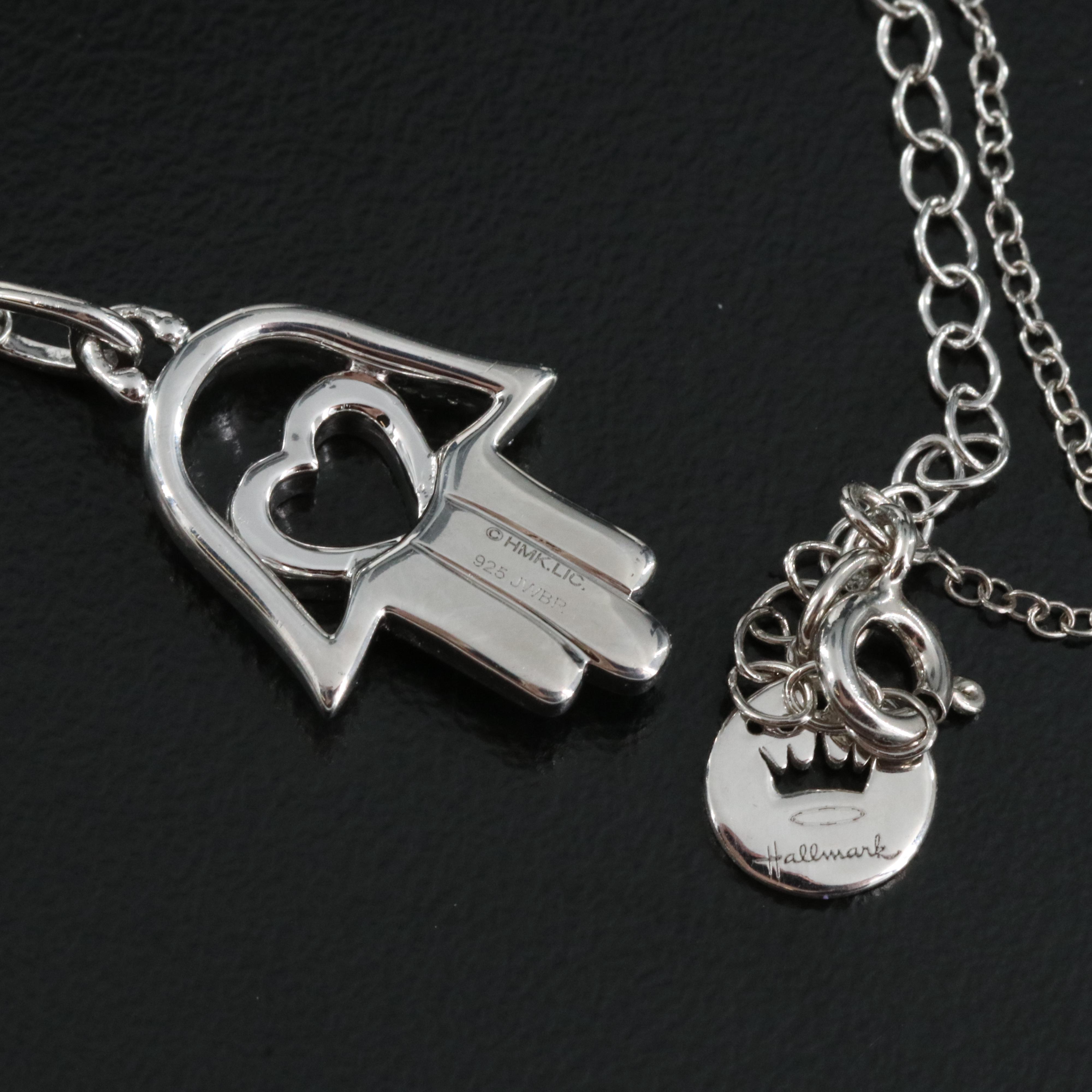 Hallmark Sterling Diamond Hamsa with Heart Pendant Necklace