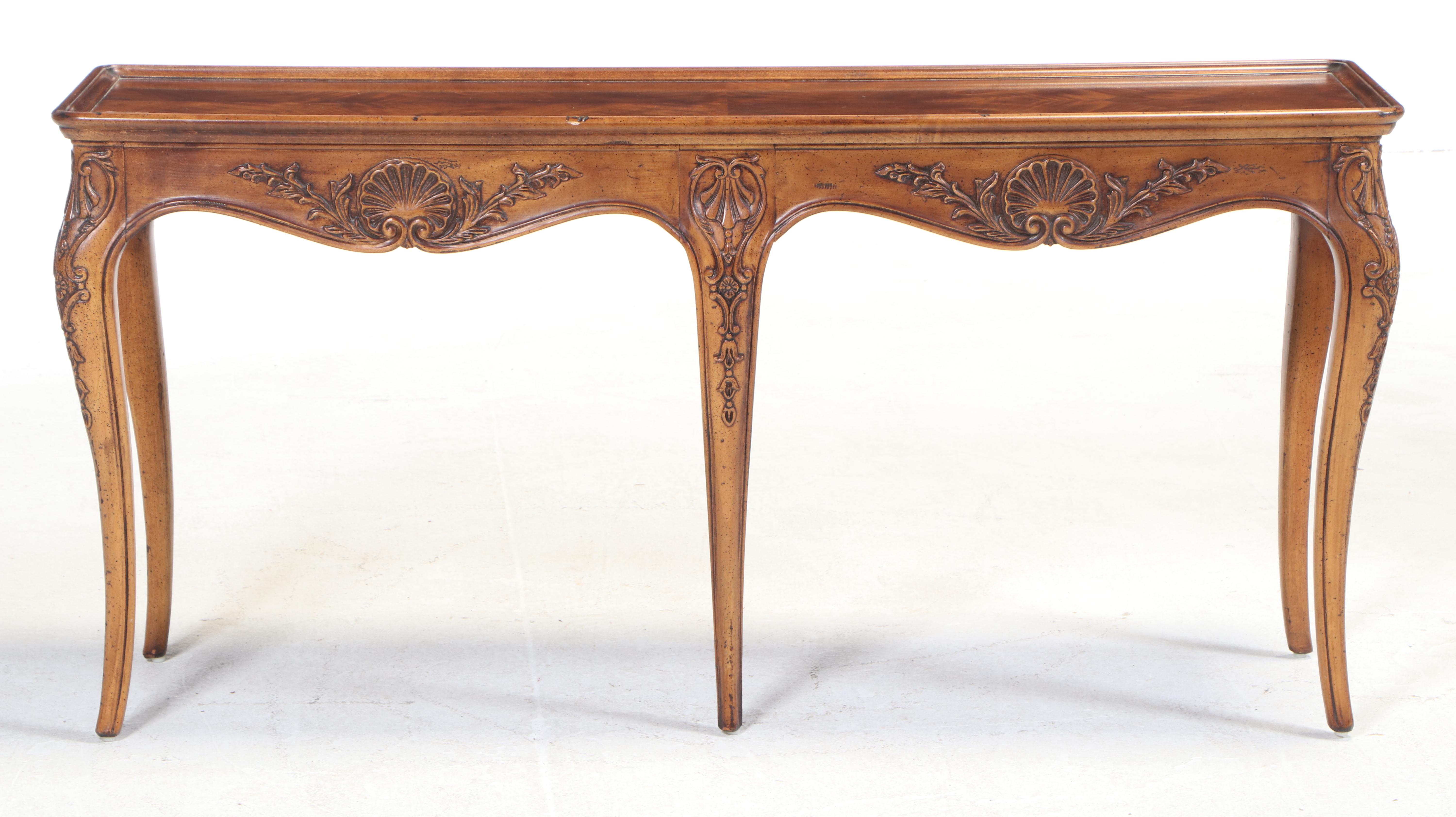 Henredon "Villandry" French Provincial Style Walnut and Maple Console Table