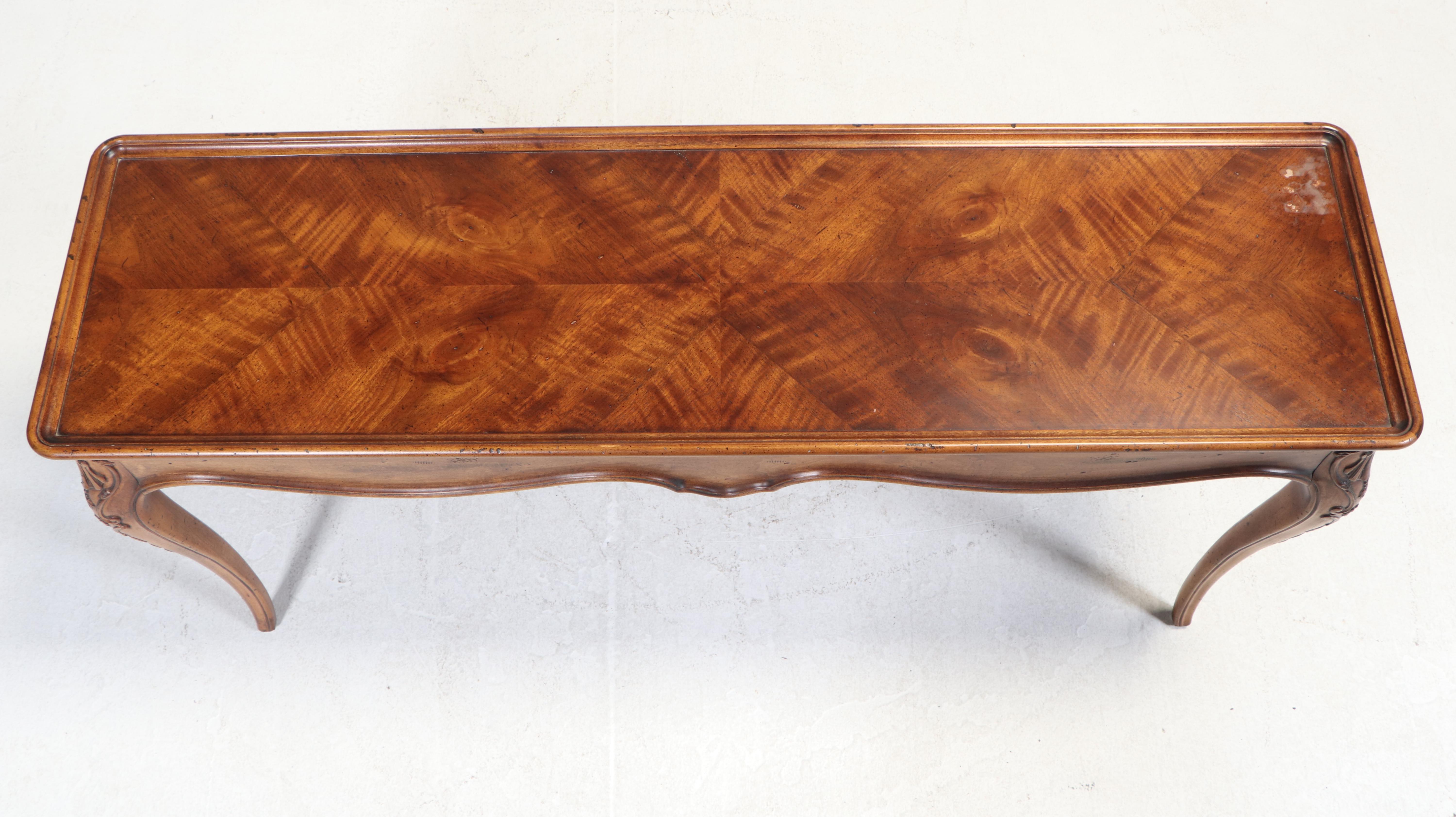 Henredon "Villandry" French Provincial Style Walnut and Maple Console Table