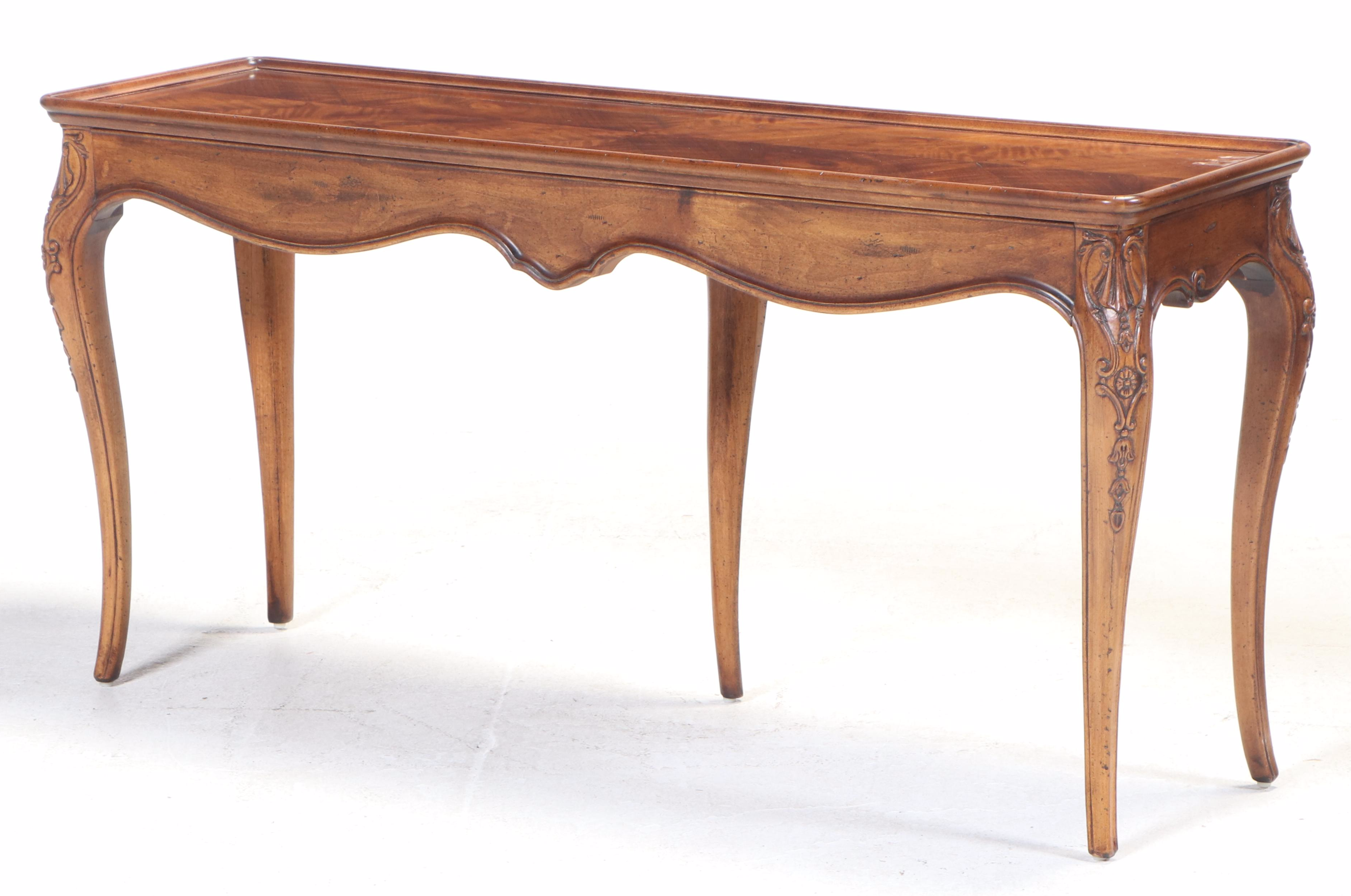 Henredon "Villandry" French Provincial Style Walnut and Maple Console Table