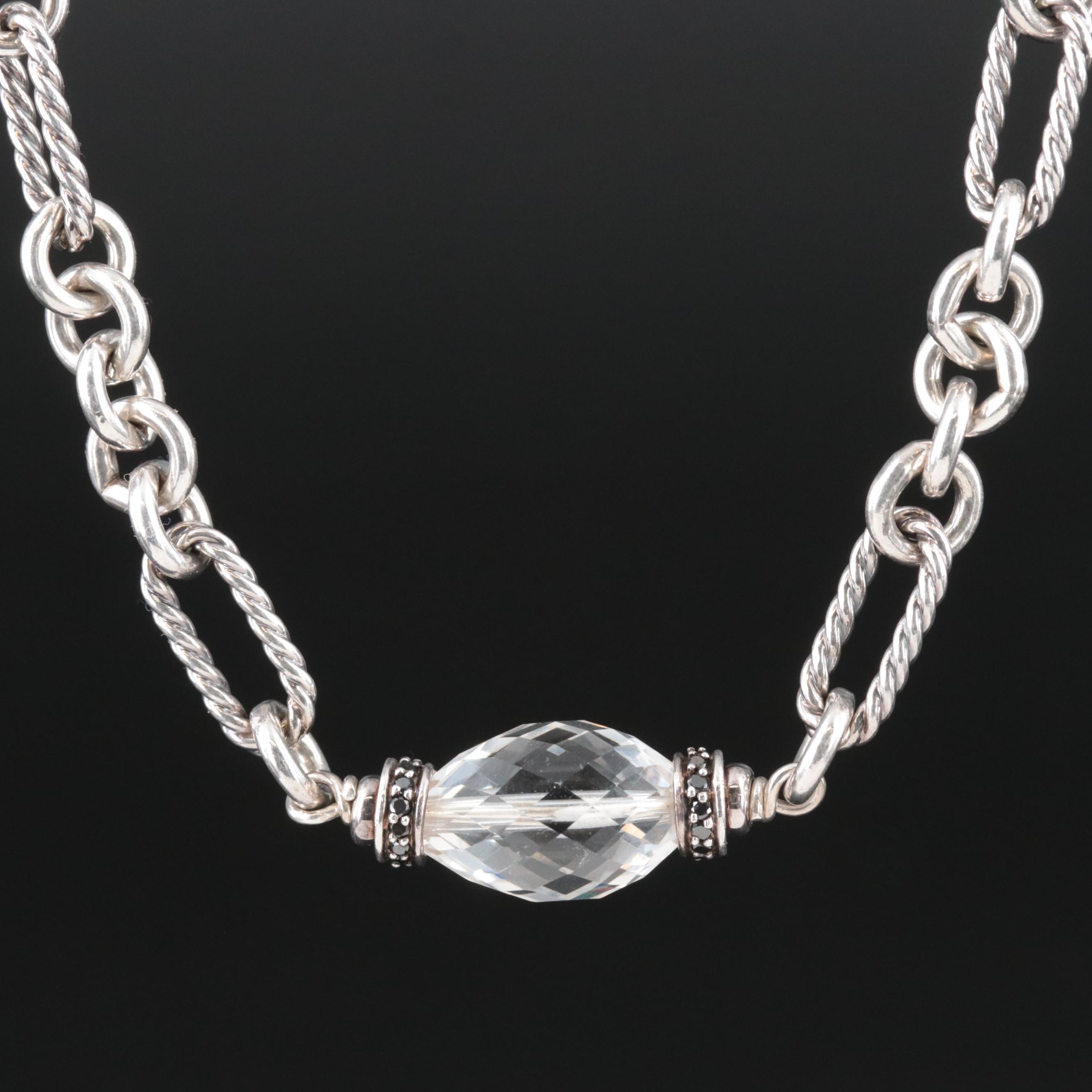 David Yurman Sterling Rock Crystal & (Origin Undetermined)Black Diamond