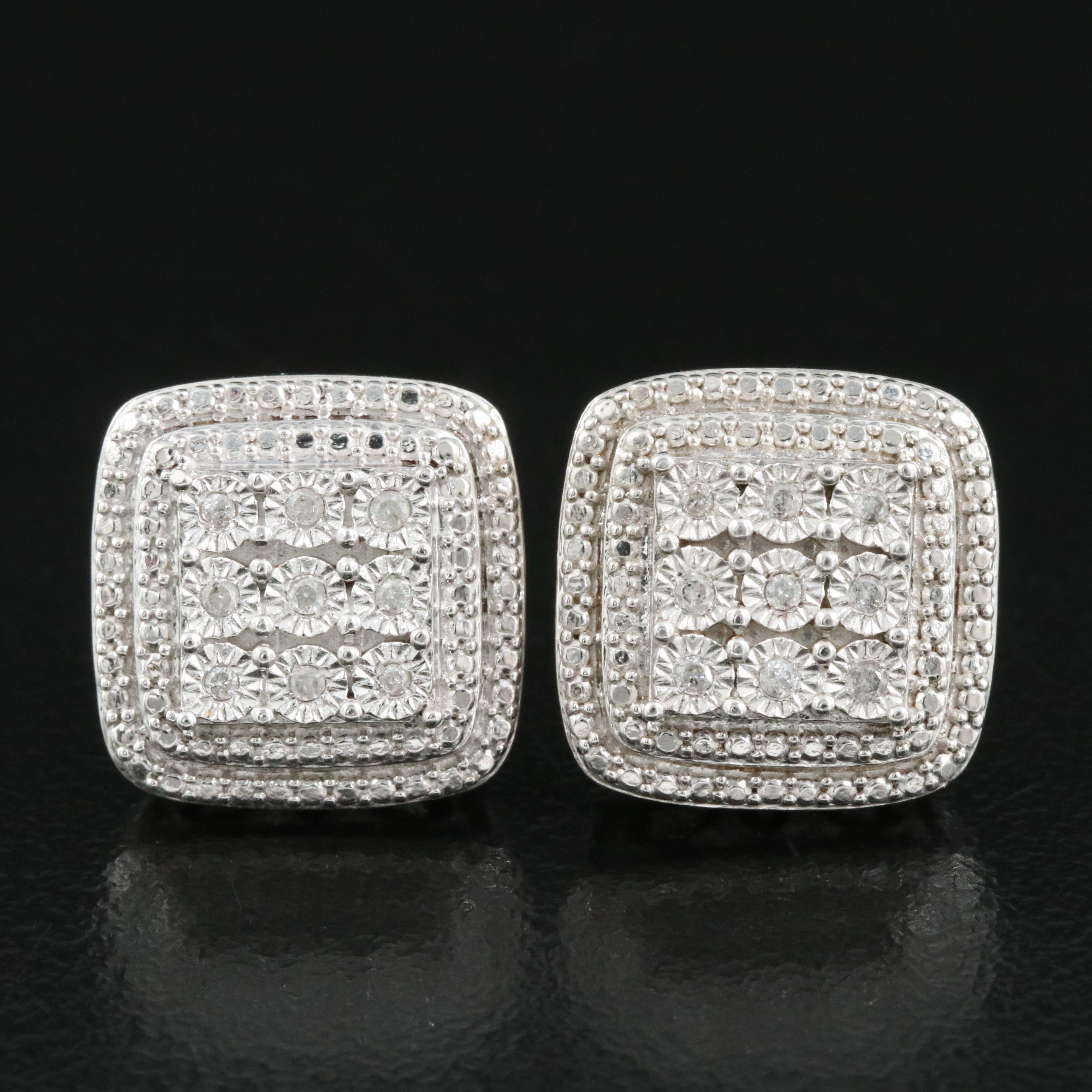 Sterling Diamond Button Earrings