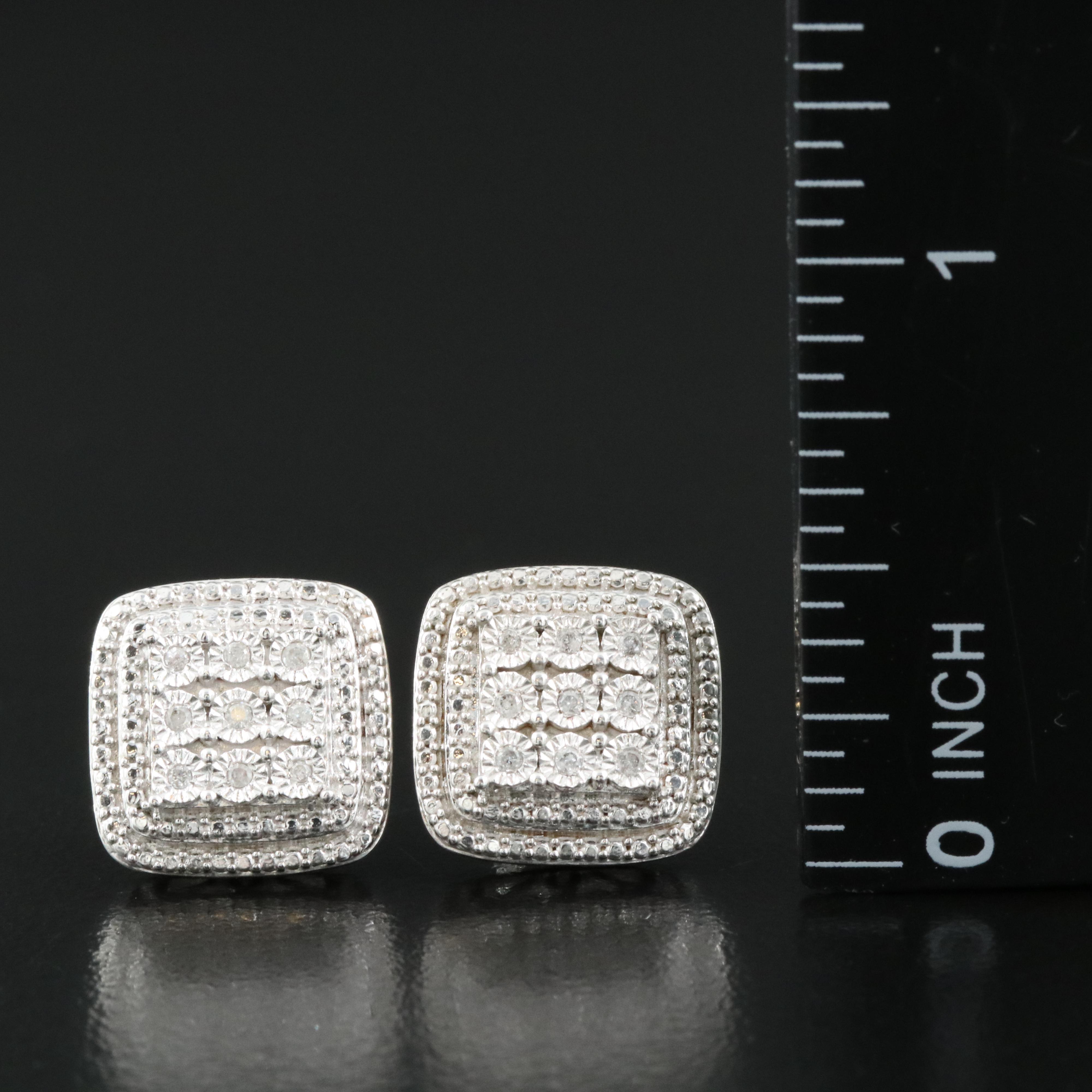 Sterling Diamond Button Earrings