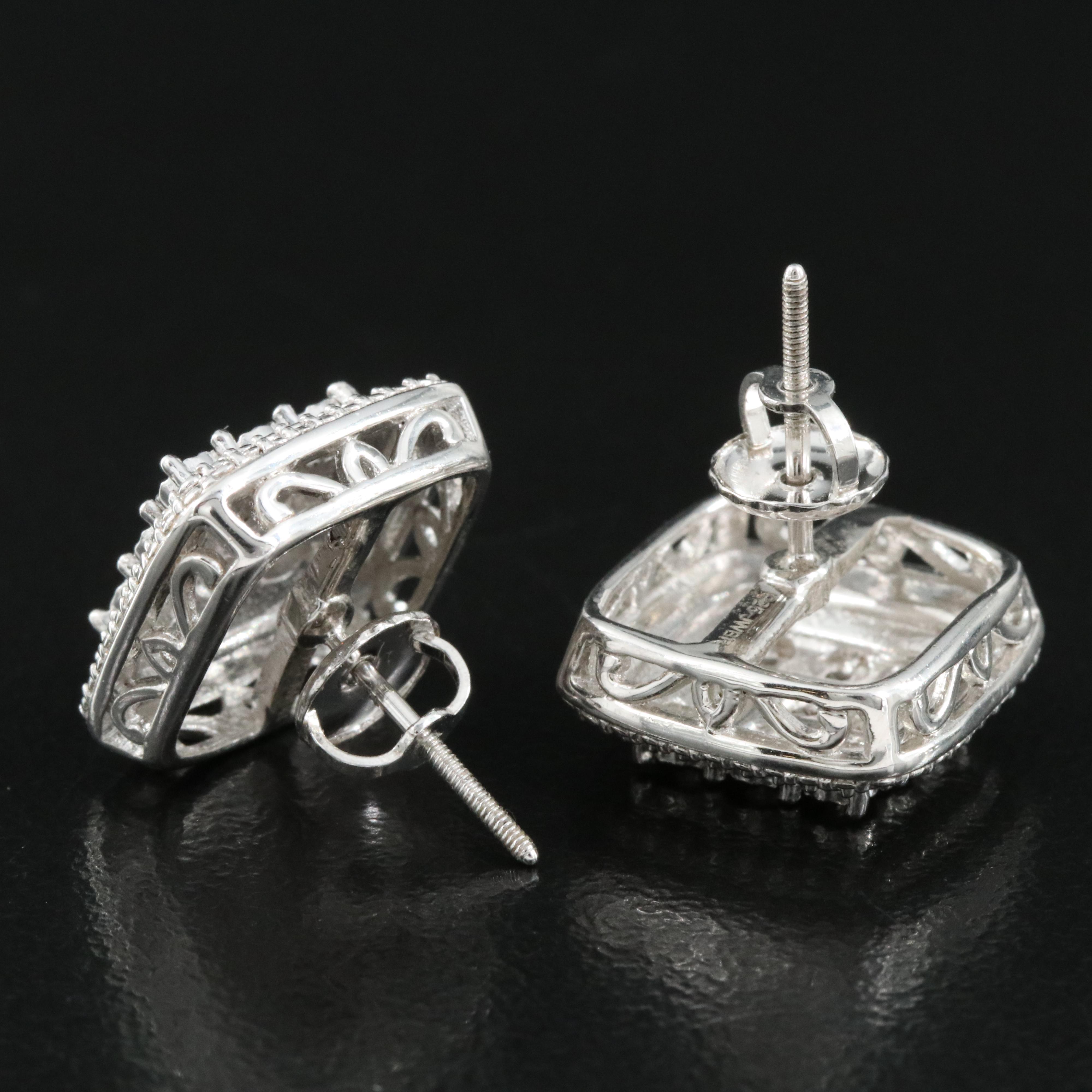 Sterling Diamond Button Earrings