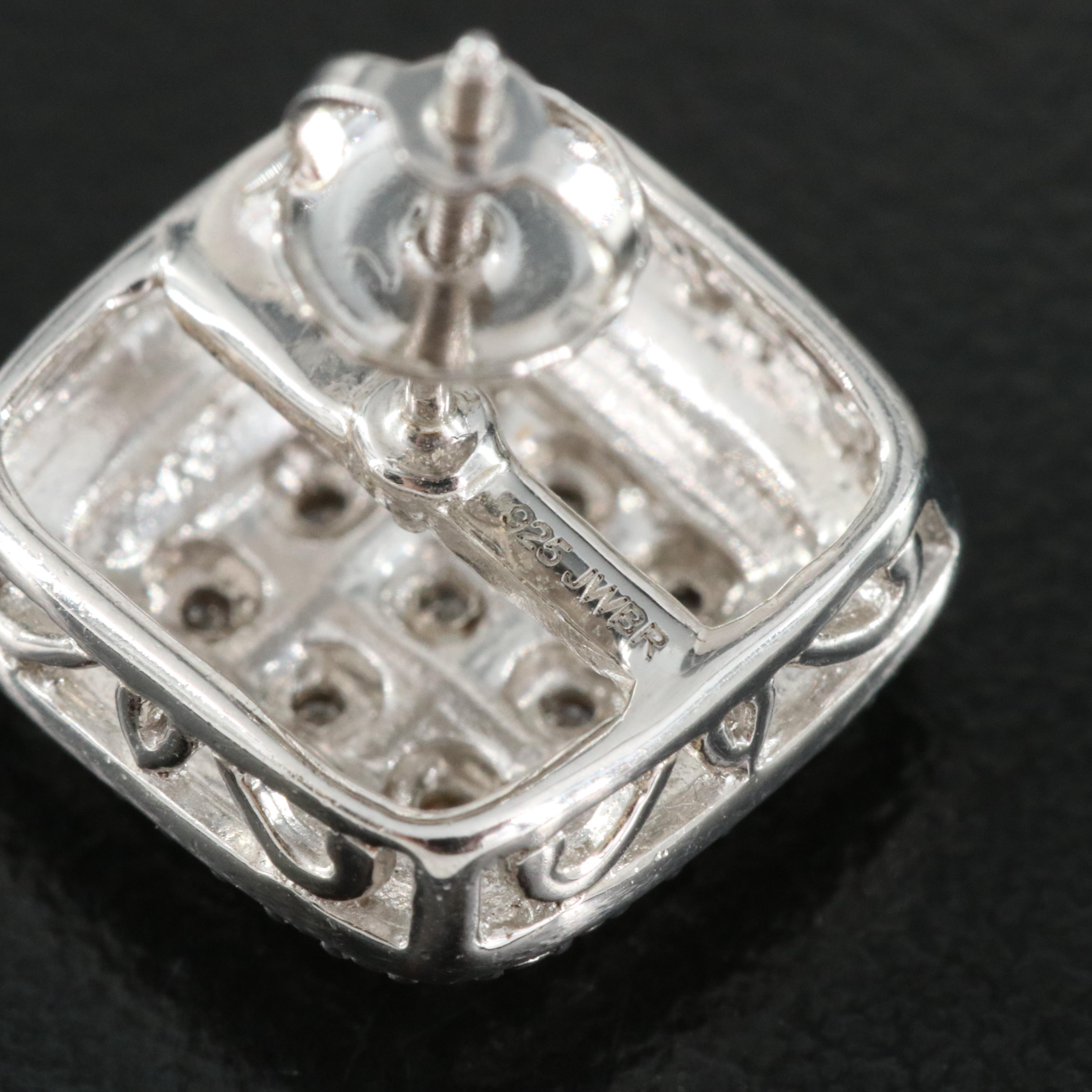 Sterling Diamond Button Earrings