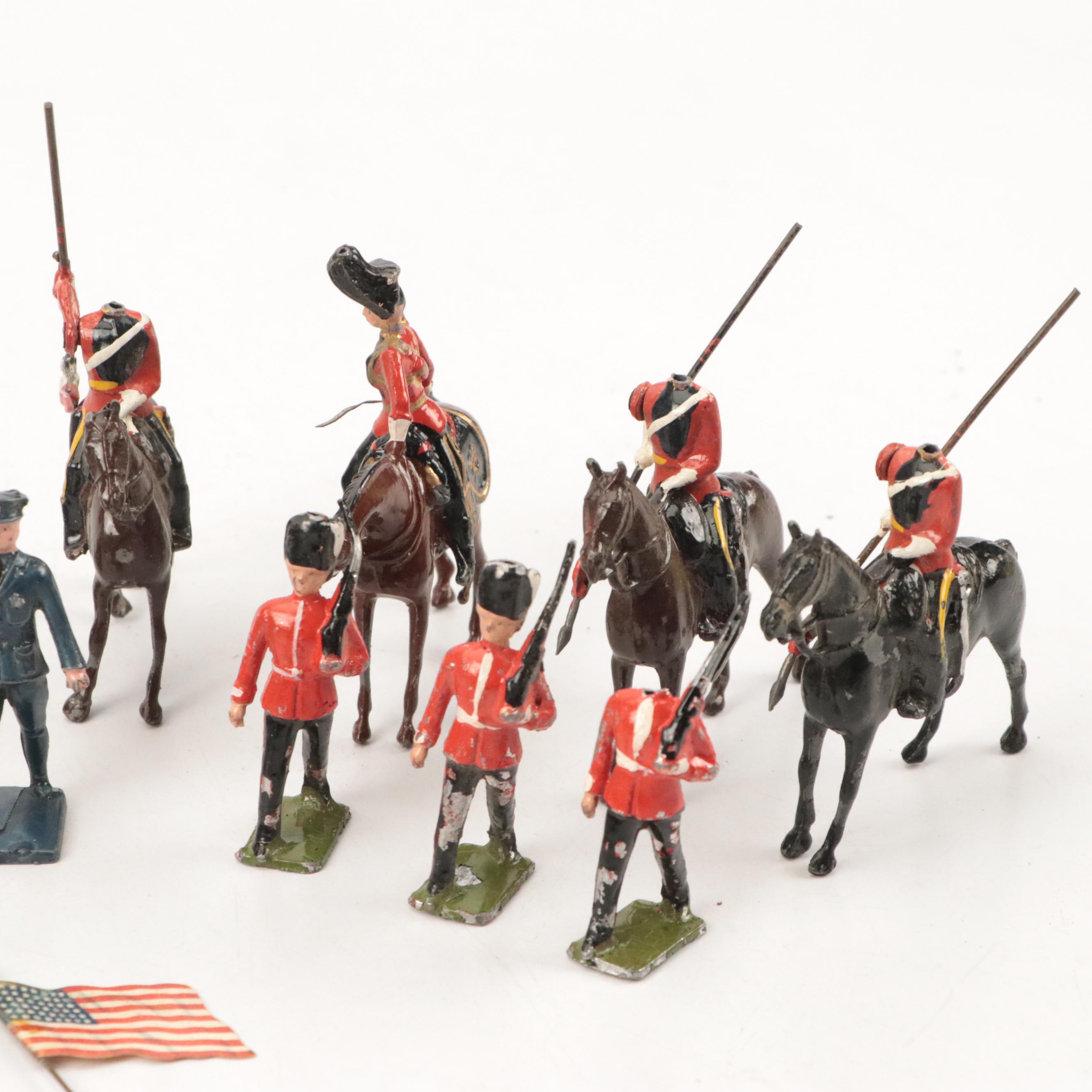 Lead Toy Soldiers with Lead Toy Lincoln Logs Figures