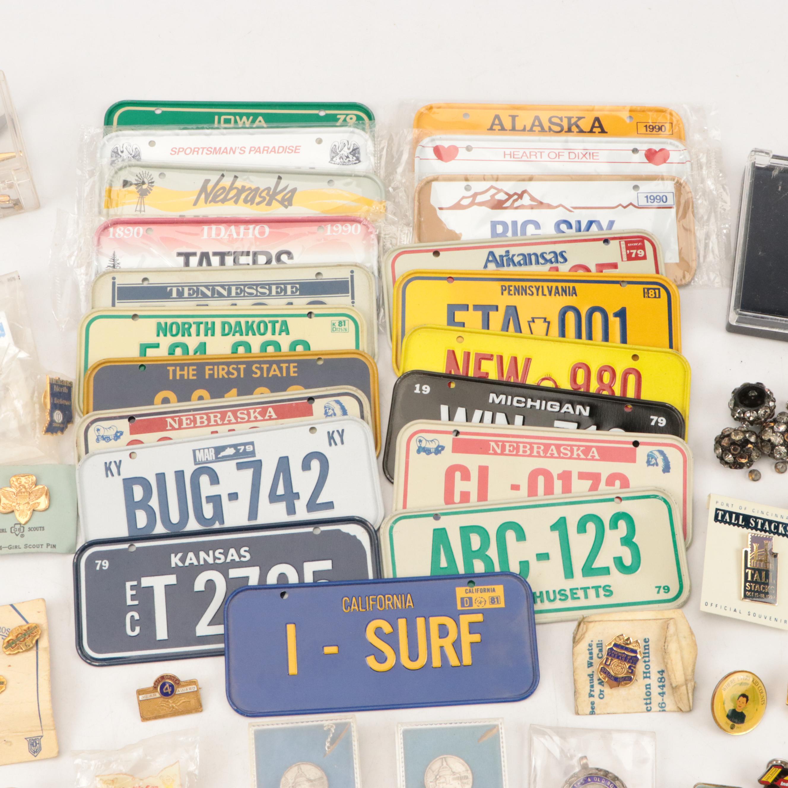 Souvenir License Plates, Pins, and More, 20th Century