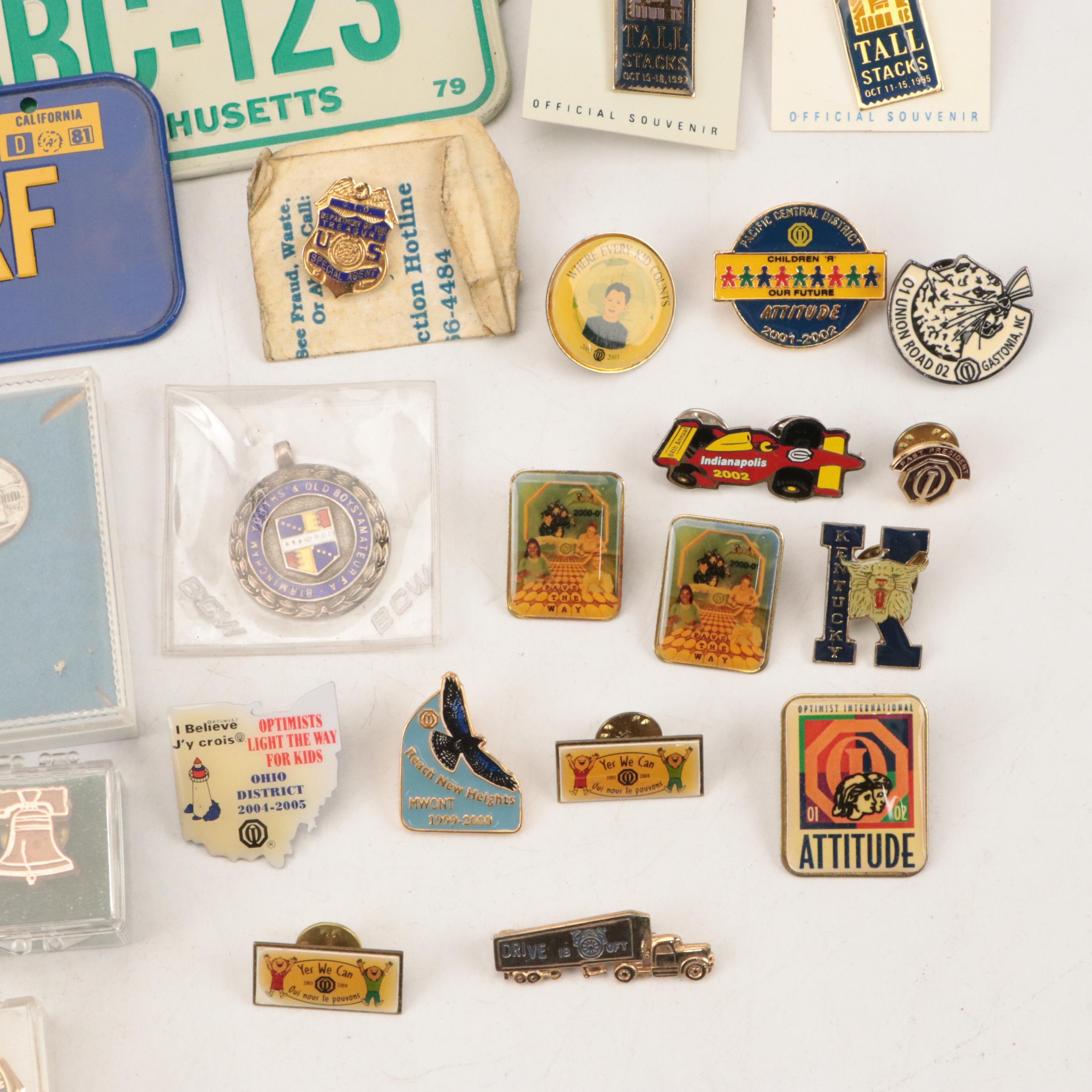 Souvenir License Plates, Pins, and More, 20th Century