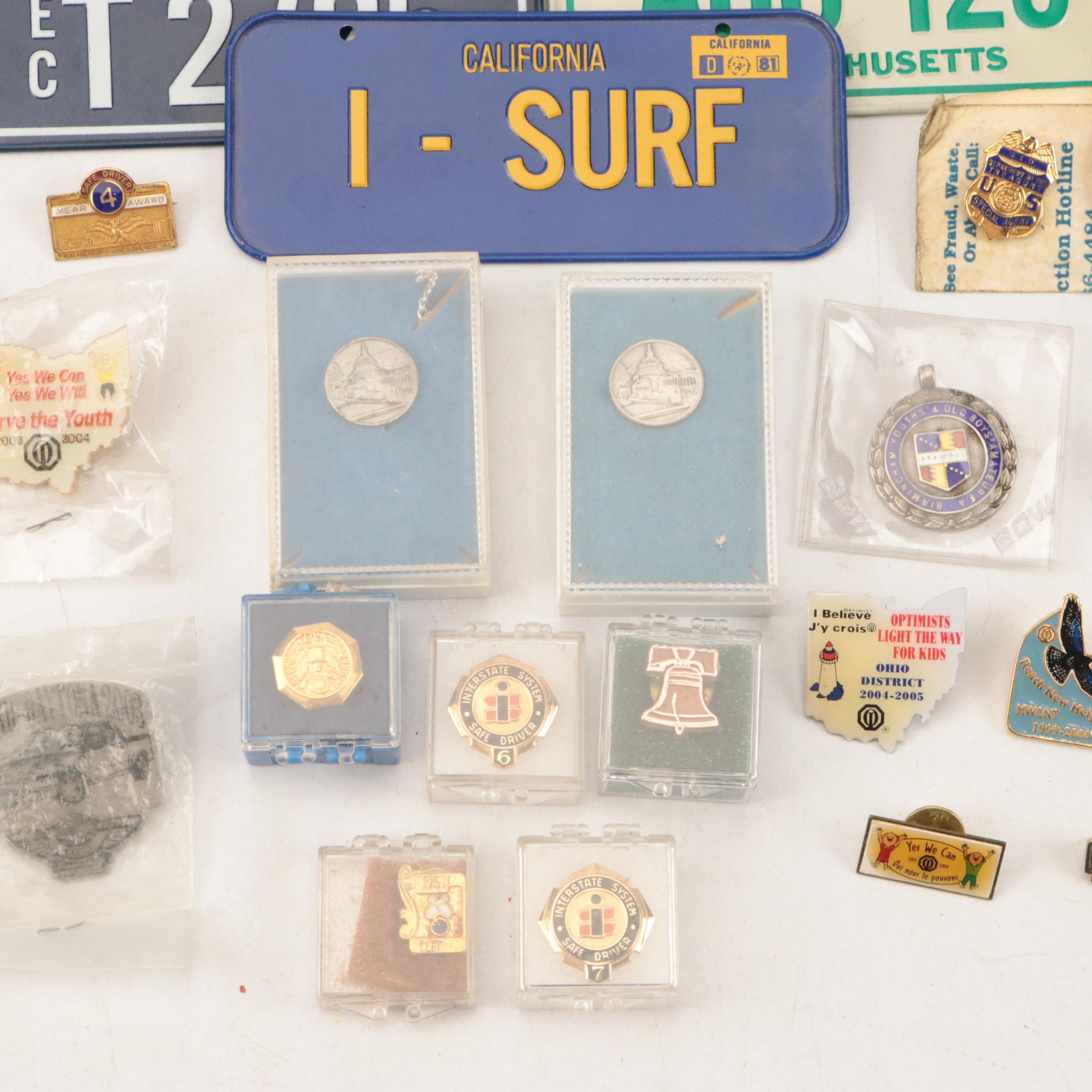 Souvenir License Plates, Pins, and More, 20th Century