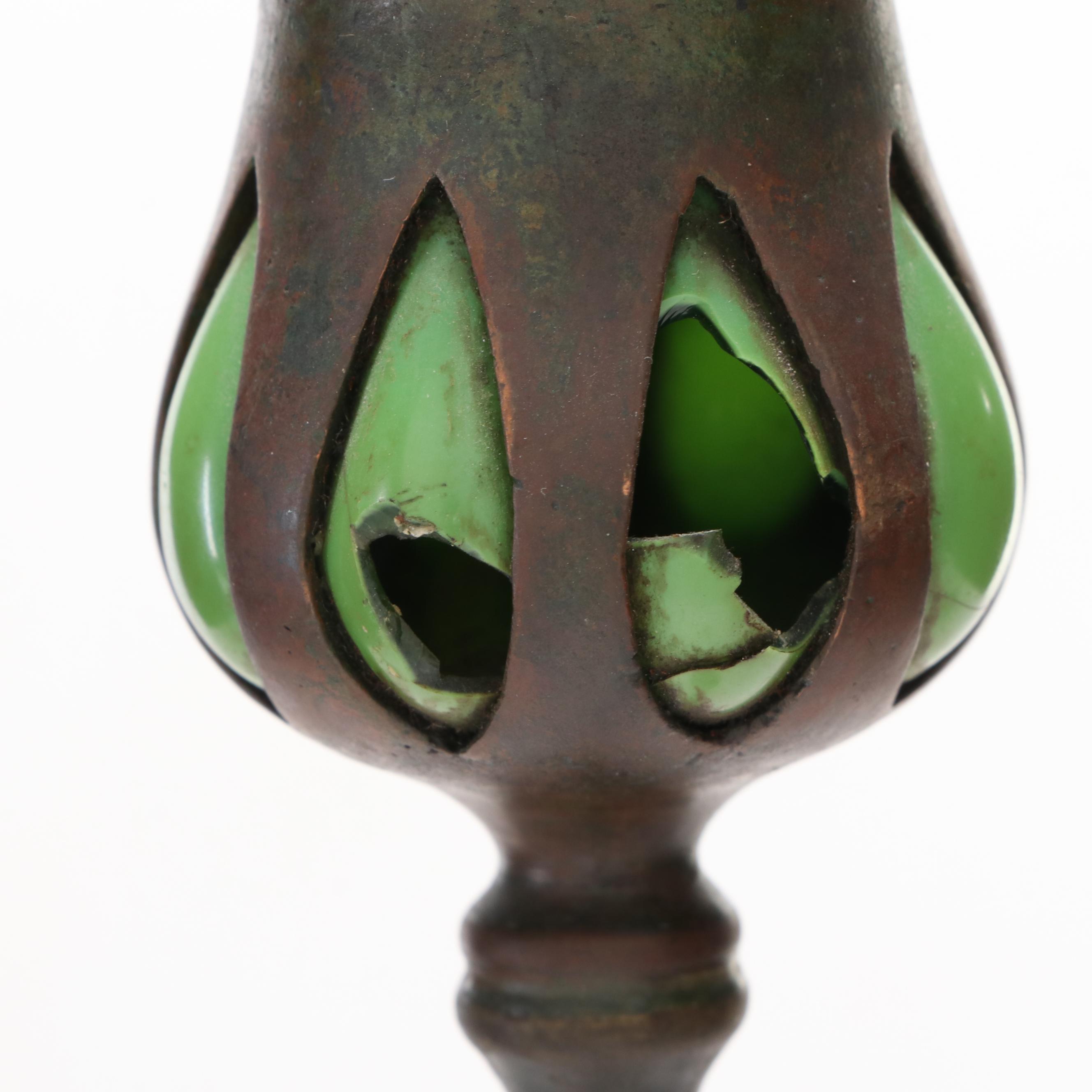 Tiffany Studios Art Nouveau Bronze and Glass Floor Candlesticks