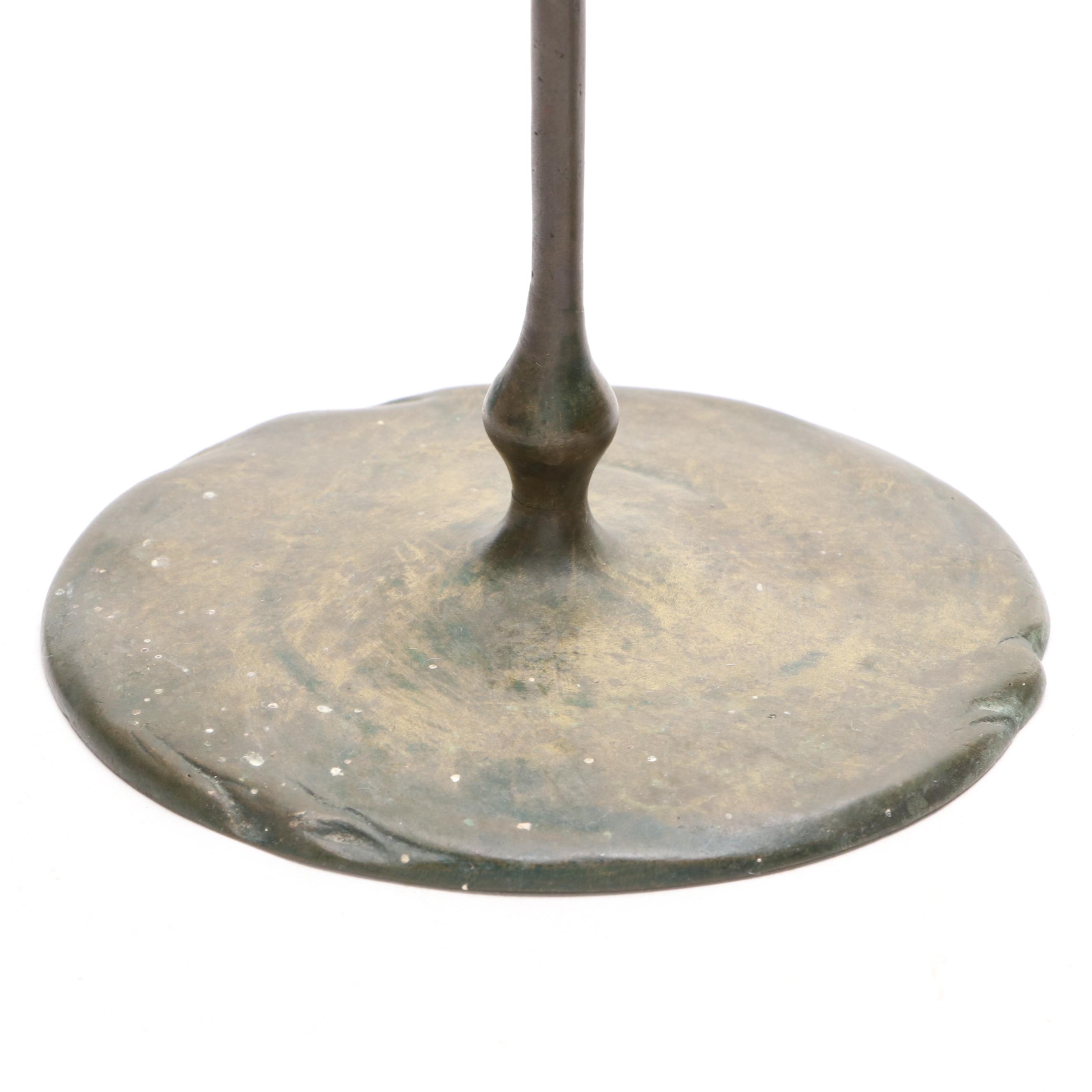 Tiffany Studios Art Nouveau Bronze and Glass Floor Candlesticks