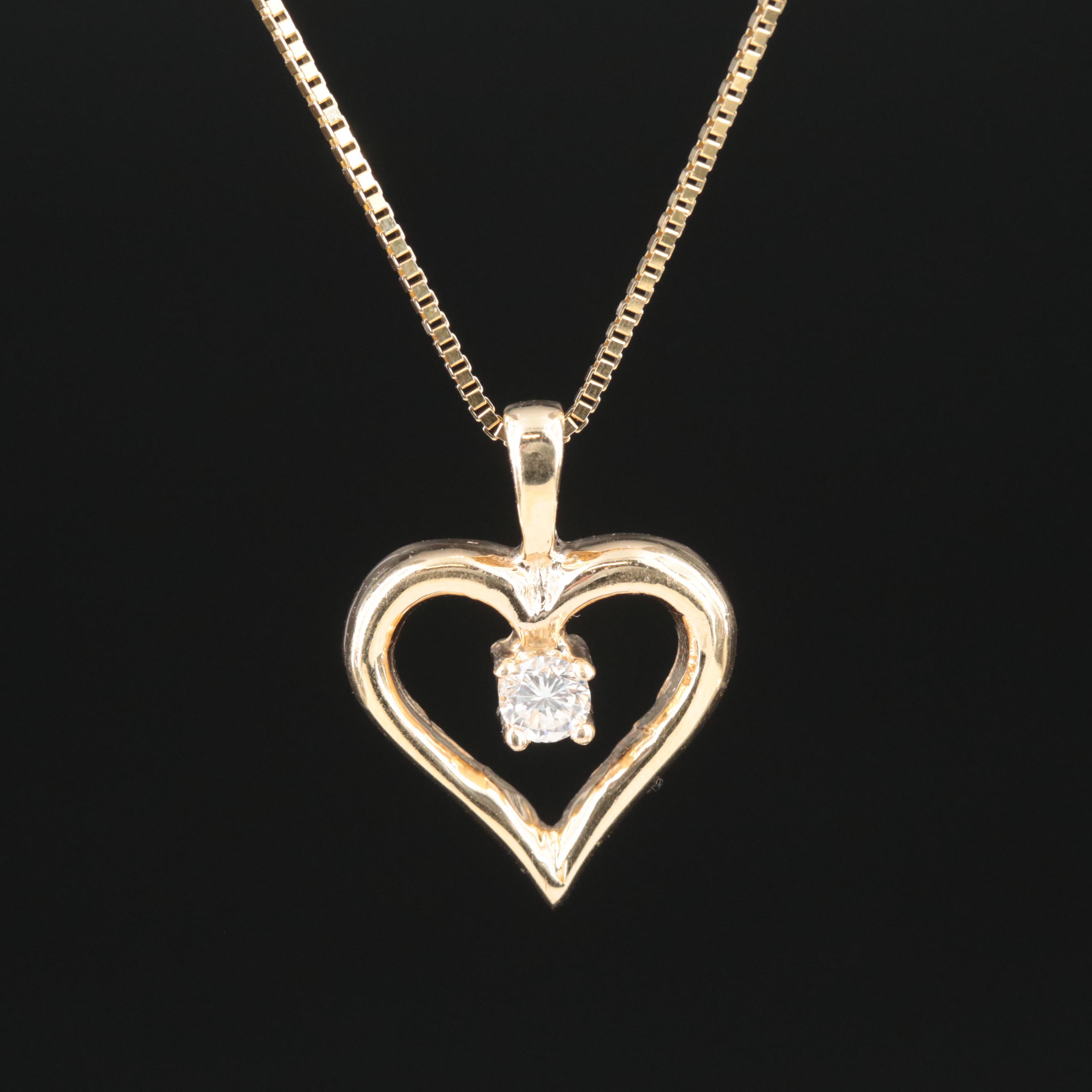 14K 0.11 CT Diamond Heart Pendant Necklace