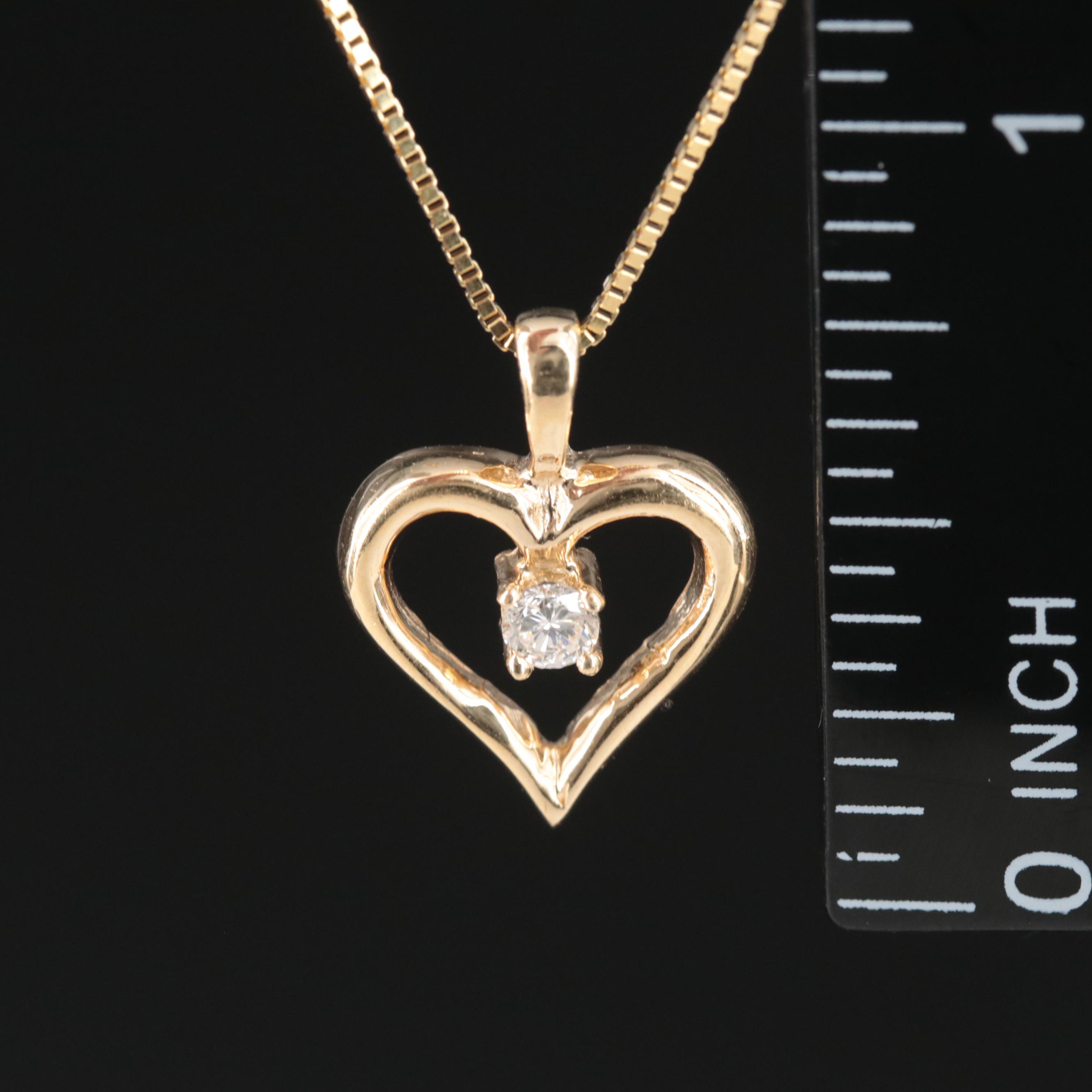14K 0.11 CT Diamond Heart Pendant Necklace