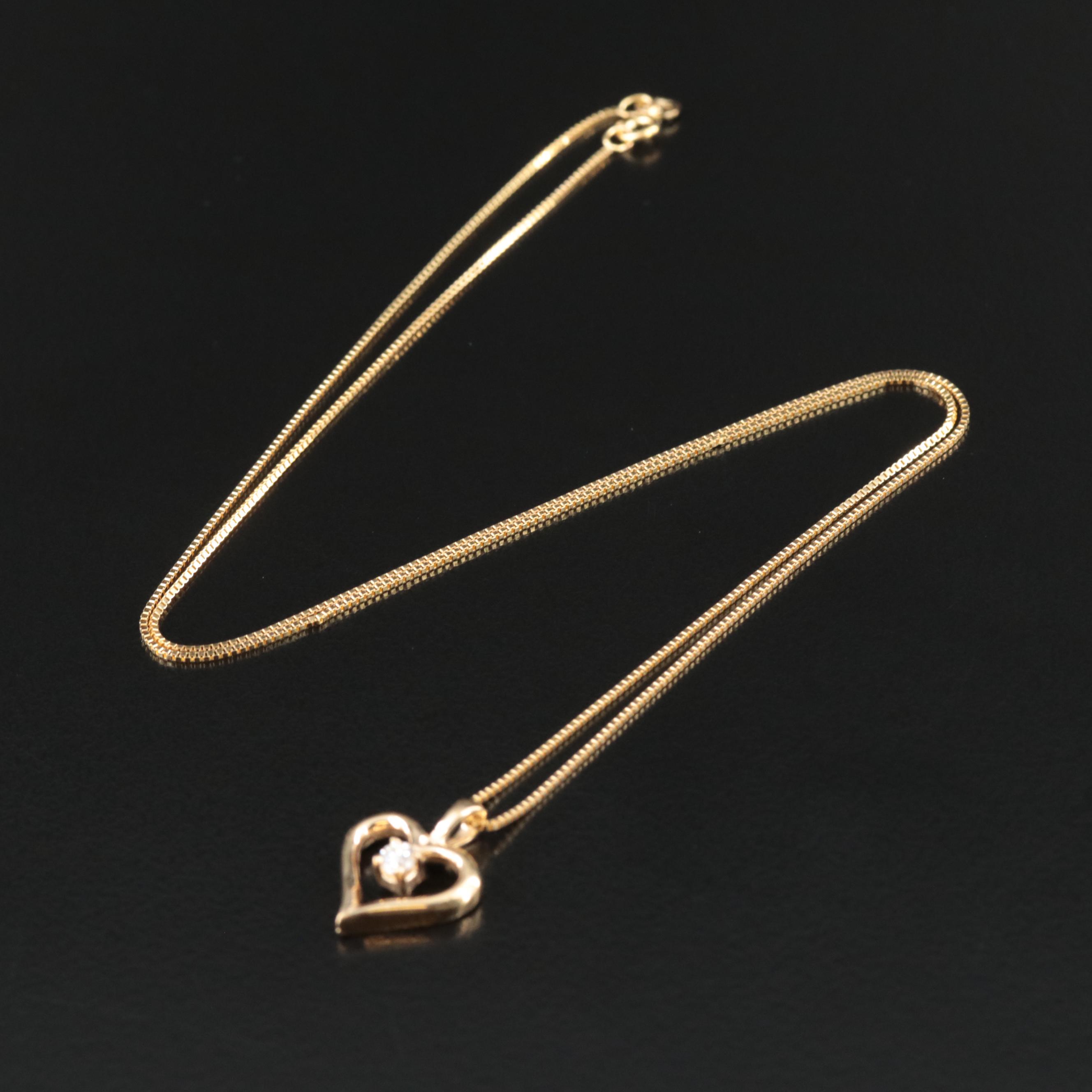 14K 0.11 CT Diamond Heart Pendant Necklace