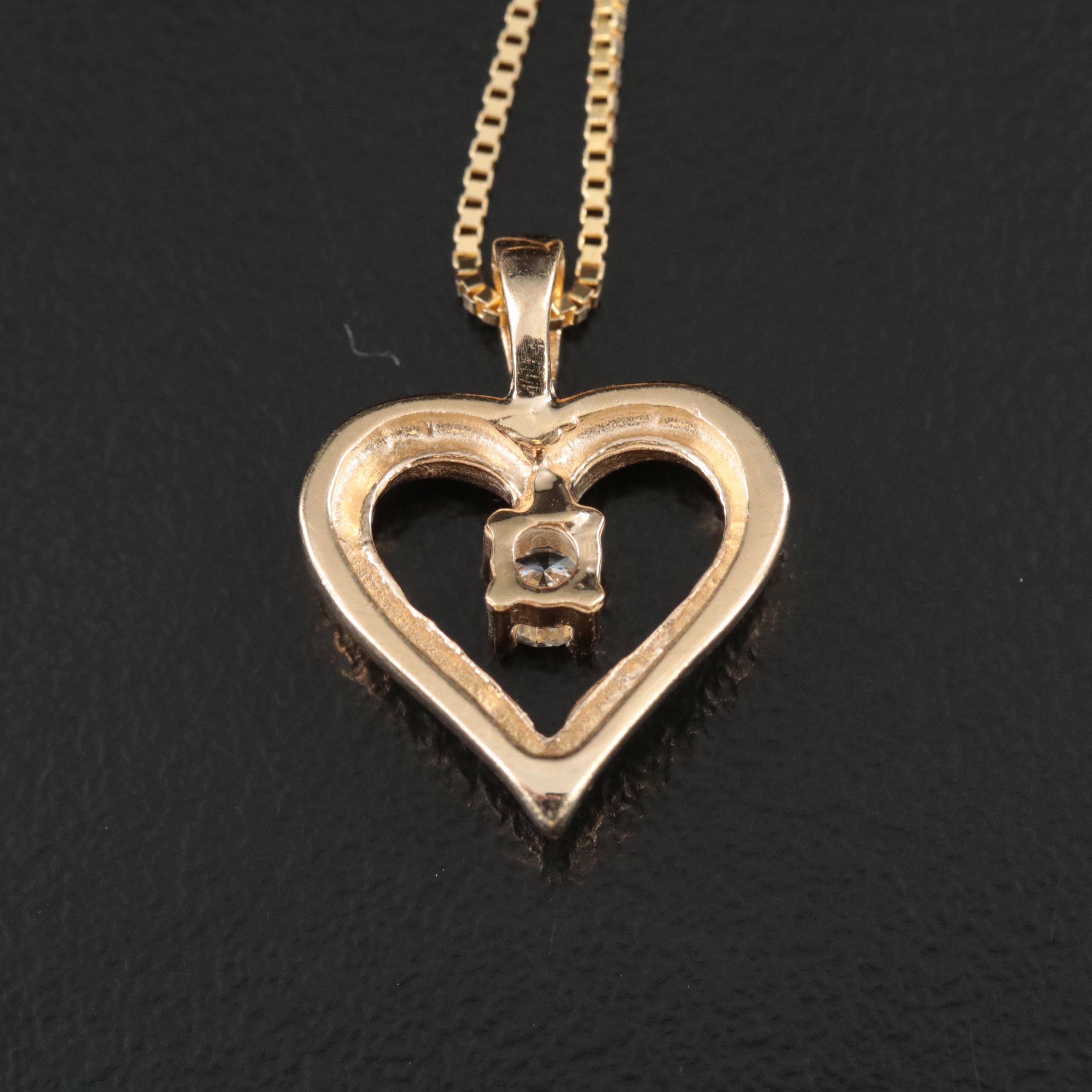 14K 0.11 CT Diamond Heart Pendant Necklace