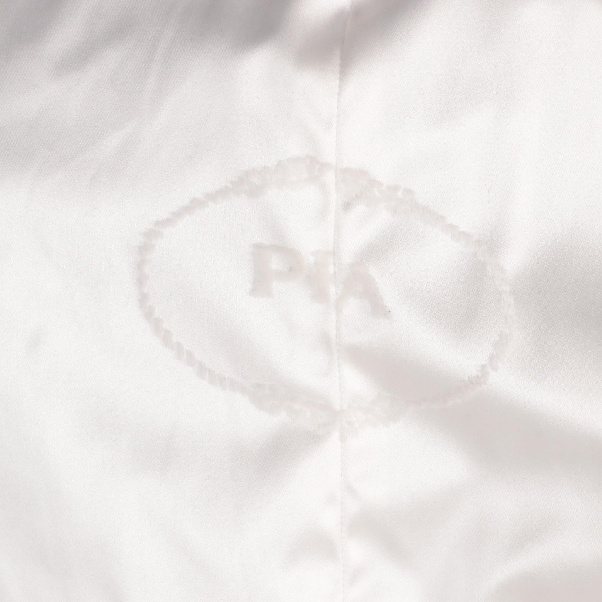 Prada Light Grey Silk Snap Front Jacket with Elbow-Length Puff Sleeves