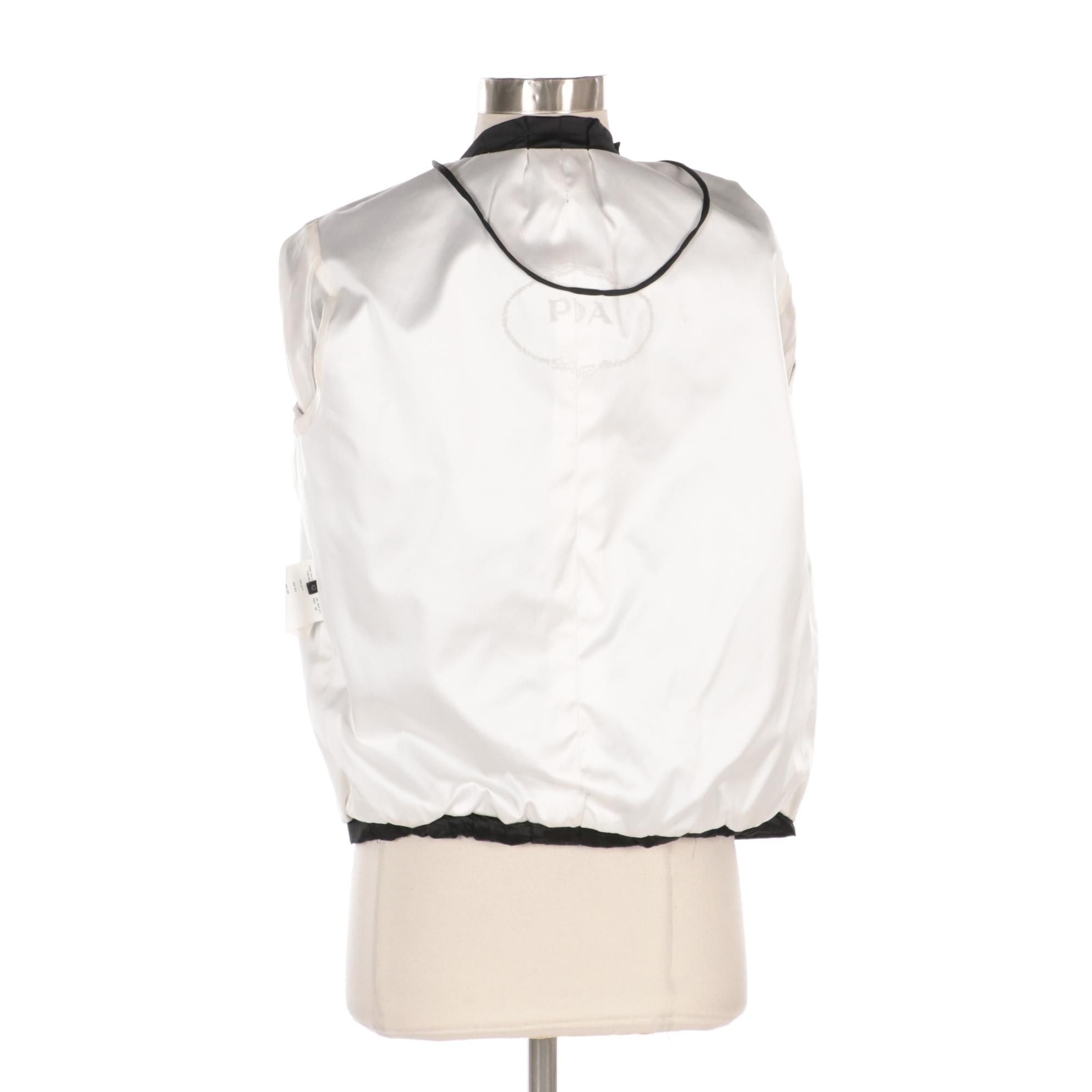 Prada Black Silk Snap Front Jacket with Elbow-Length Puff Sleeves